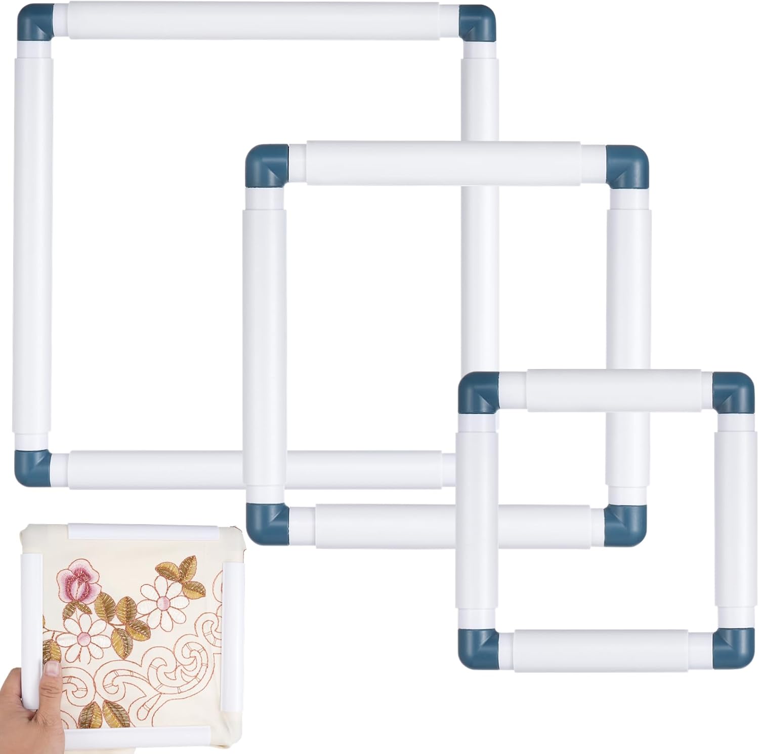 5PCS Square Embroidery Hoops, Plastic Cross Stitch Hoops, Screw Fixing Square Embroidery Frames, DIY Sewing Tools for Cross Stitching (2.7" x 2.9", 3.7" x 4.3", 5.7" x 6.5", 7.7” x 8.7”, 9.8” x 11.0”)