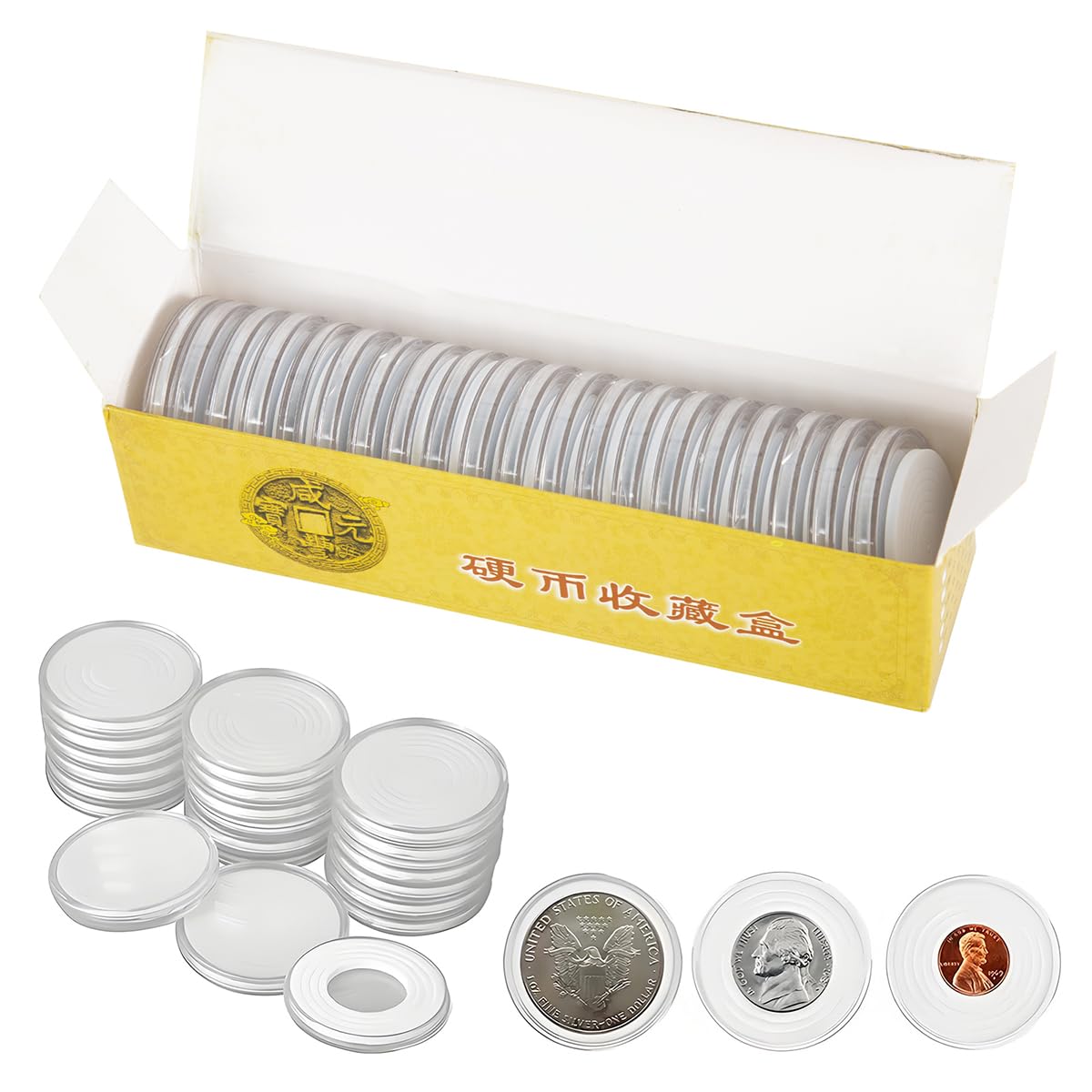 Coin Collection Holders, 20PCS 46mm Clear Plastic Cases with Crescent Design