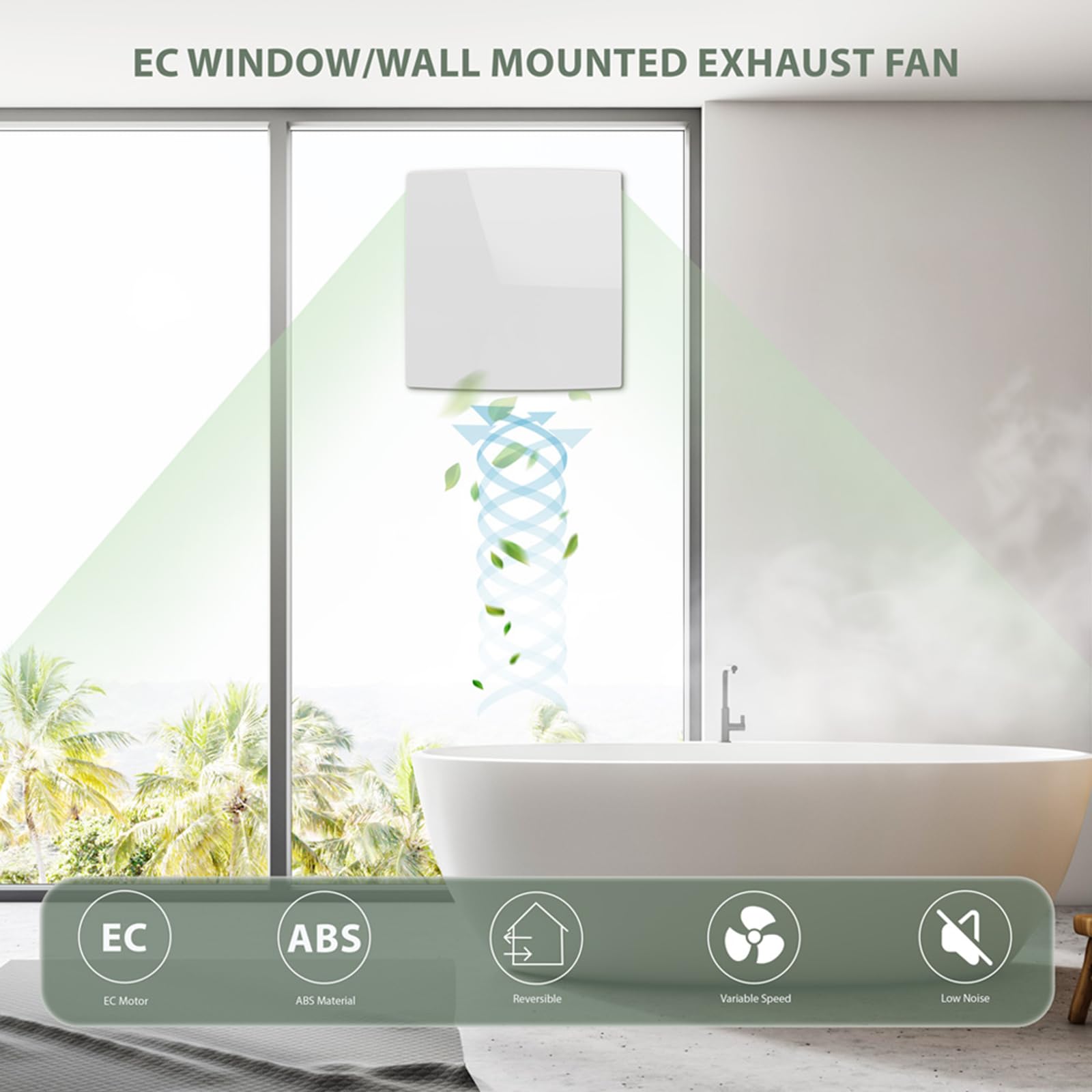 Ventilateur Extracteur Mural 100mm, Moteur EC Réversible 10W, Silencieux 28 dB, Installation Facile, Vitesse Variable avec Télécommande, Convient pour Salle de Bains, WC, Bureau, Cuisine