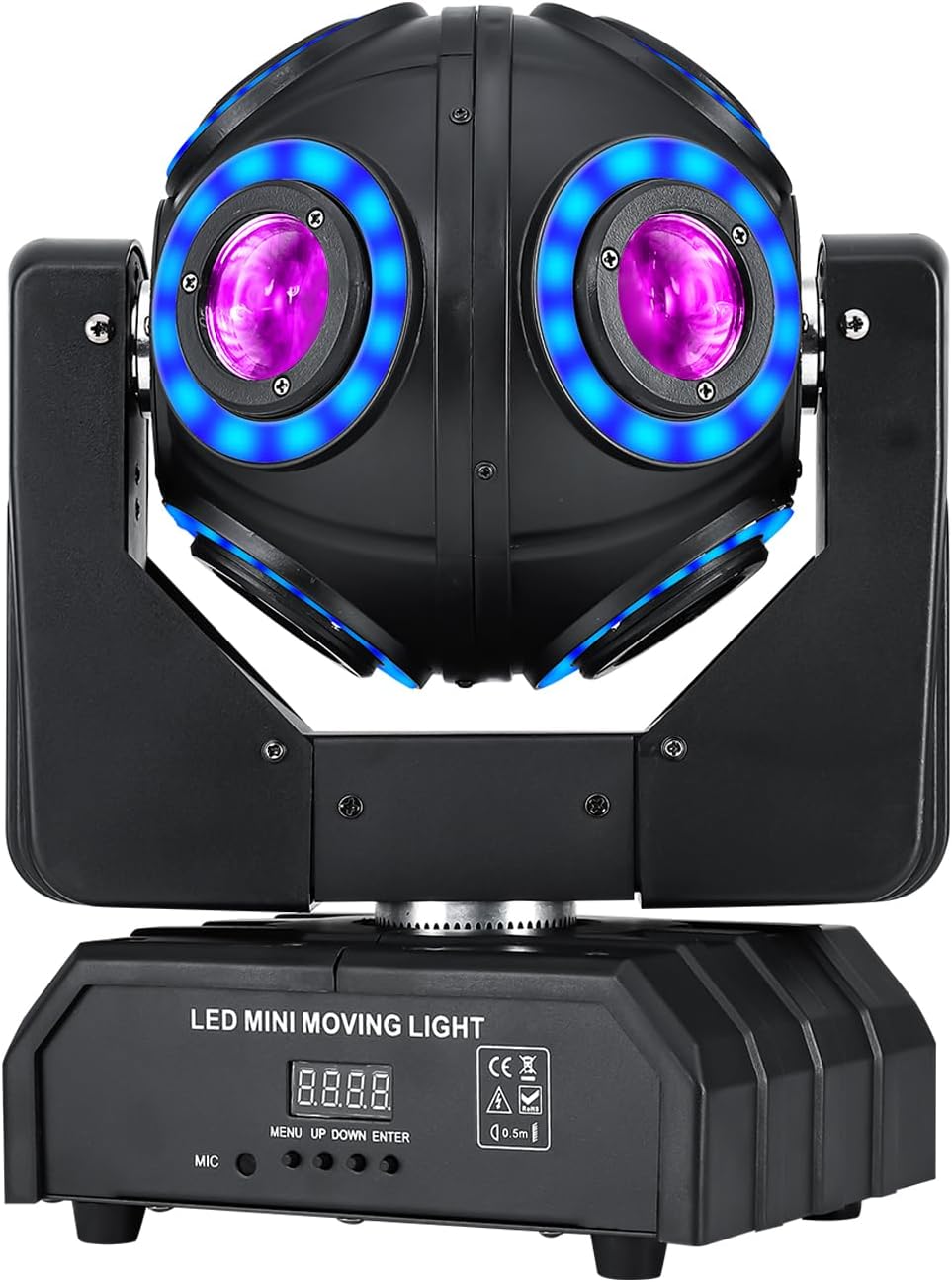 Moving Head Light 8 LED RGBW Beam DJ Light with DMX512 Sound Activated 360°Rotation Stage Lighting for DJ Party Bar Disco Show Club Wedding Stage