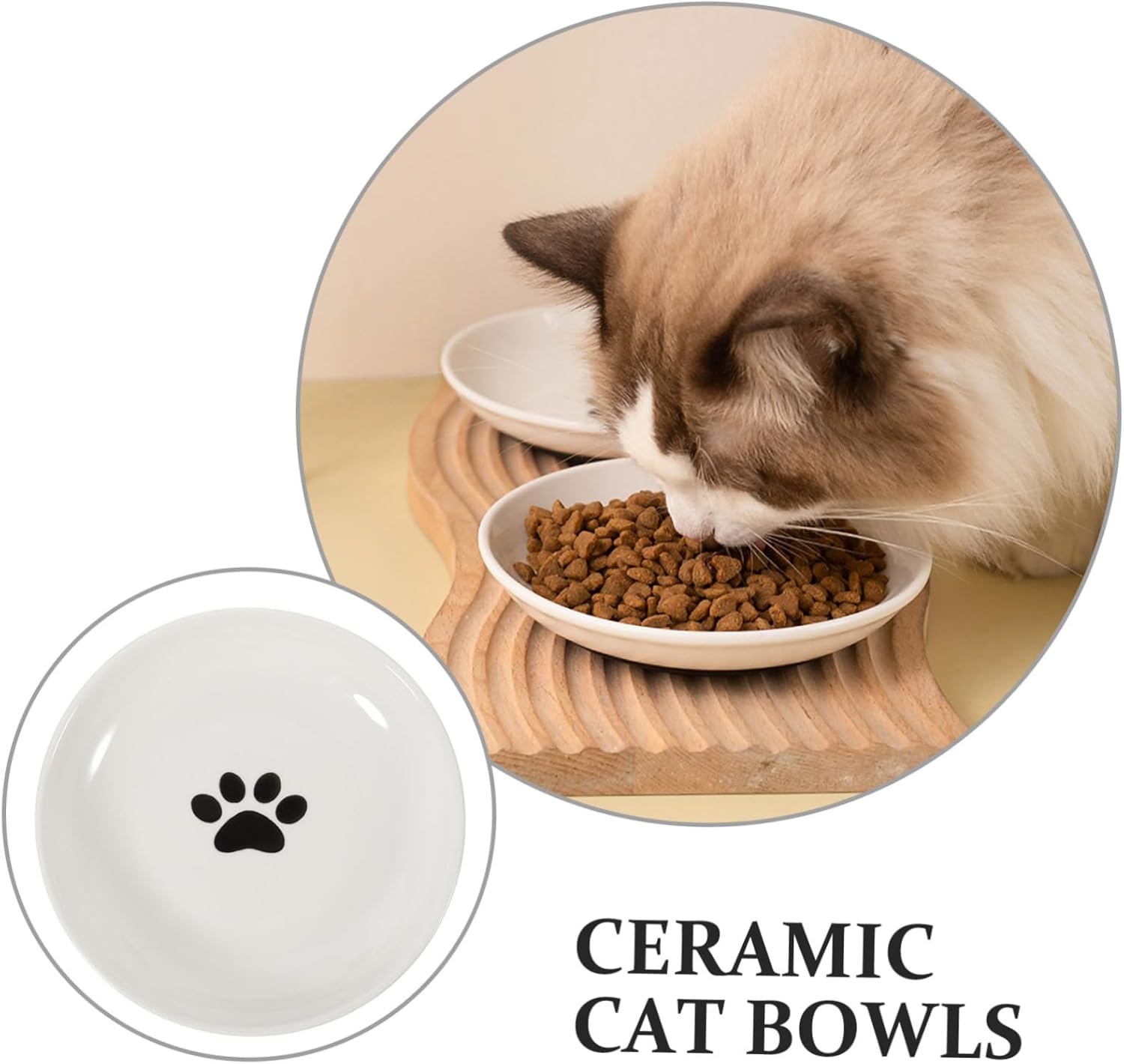 Happyyami 3pcs Ceramic Cat Bowl Non- Silicone Base and Wide Design for Kittens Healthy Feeding Dish for Food and Water Easy to Cat Feeding Accessory