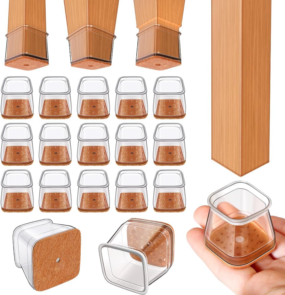 Ezprotekt 24 Pcs Rectangle Clear Silicone Chair Leg Floor Protectors Caps, Rectangle Felt