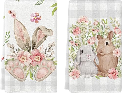 Miniatura 1 de Artoid Mode Juego de 2 toallas de cocina de Pascua con diseño de conejo, diseño de búfalo beige, 18 x 26 pulgadas