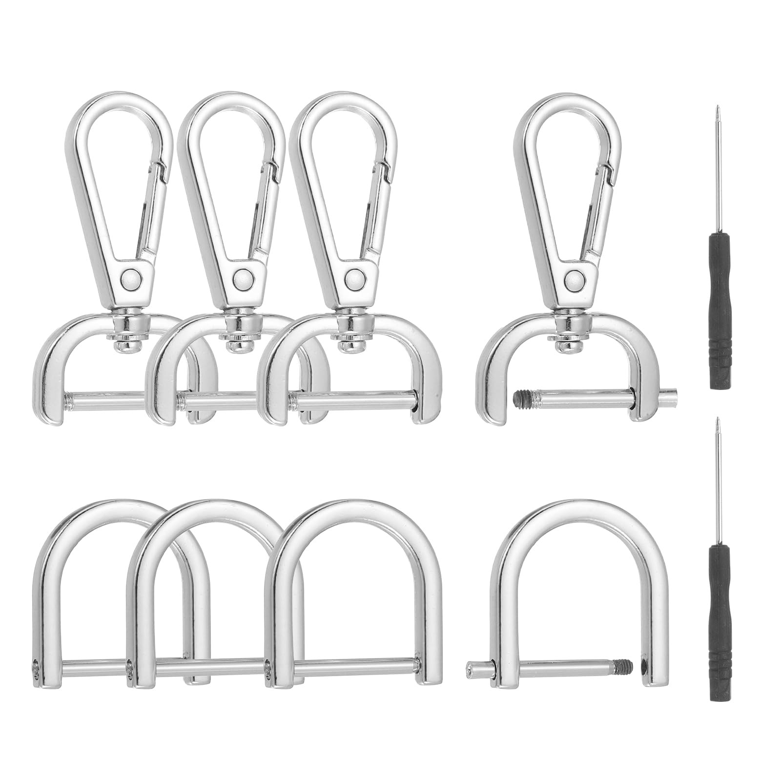sourcing map 10 Pcs Swivel Clasp Hooks, Detachable Snap Hooks Swivel Lobster Claw Clasps with D Rings and Screwdriver for Bag Strap Purse Lanyard DIY Craft Hardware (Silver, 0.79Inch)
