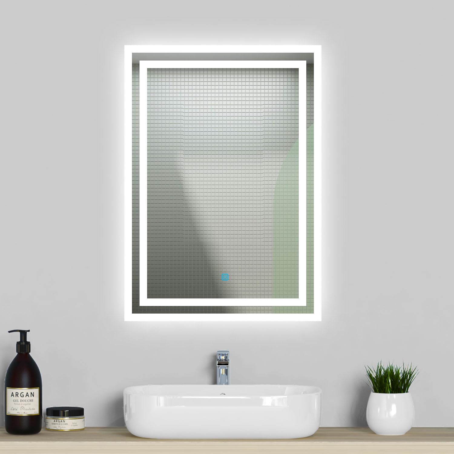 Acezanble Bathroom Mirror with LED Lights, 500x700mm Illuminated Bathroom Mirror Wall Mounted Vanity Mirror with Demister Pad, IP44, Horizontal/Vertical