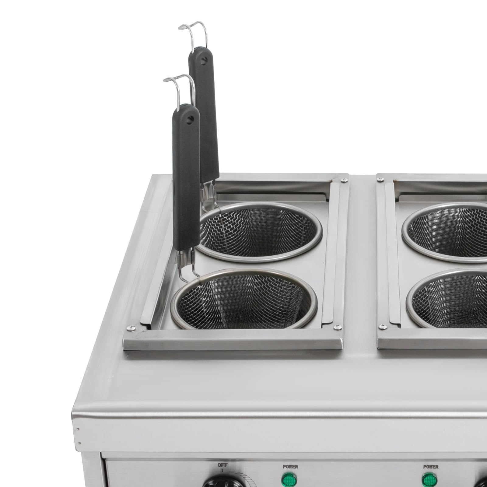 Fornello per pasta elettrica, 2 x 2 KW, comoda macchina per pasta con 4 cestelli, 220 V, design a 4 fori, capacità nominale 2 x 9 l, temperatura regolabile 30 – 110 °C