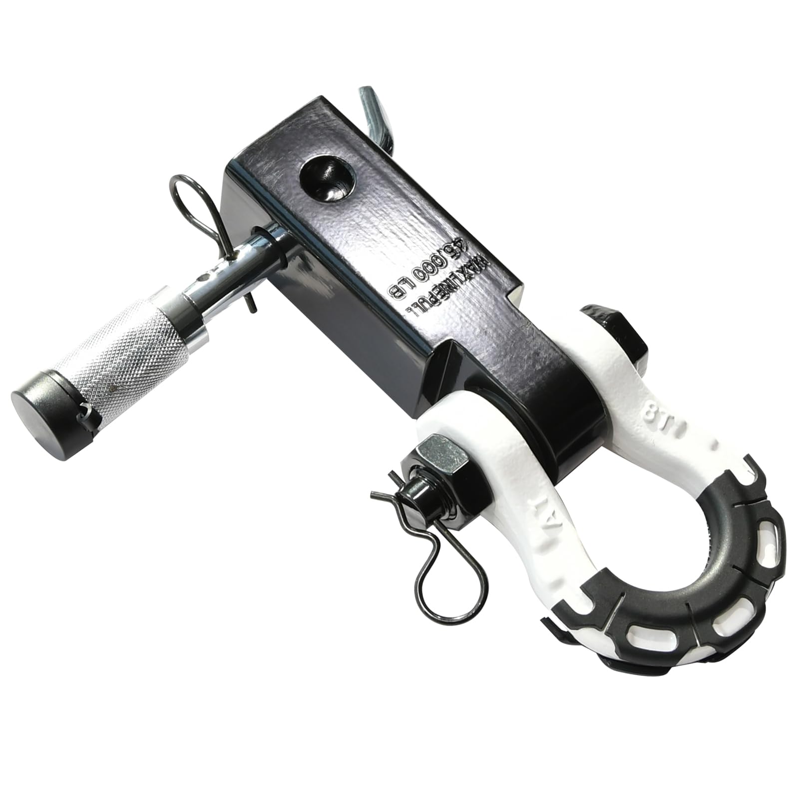 Shackle Hitch Receiver with 3/4" D Ring Shackle 5/8" Trailer Hitch Lock Pin 50,700lbs Break Strength Heavy Duty Offroad Recovery Towing Accessories (White)