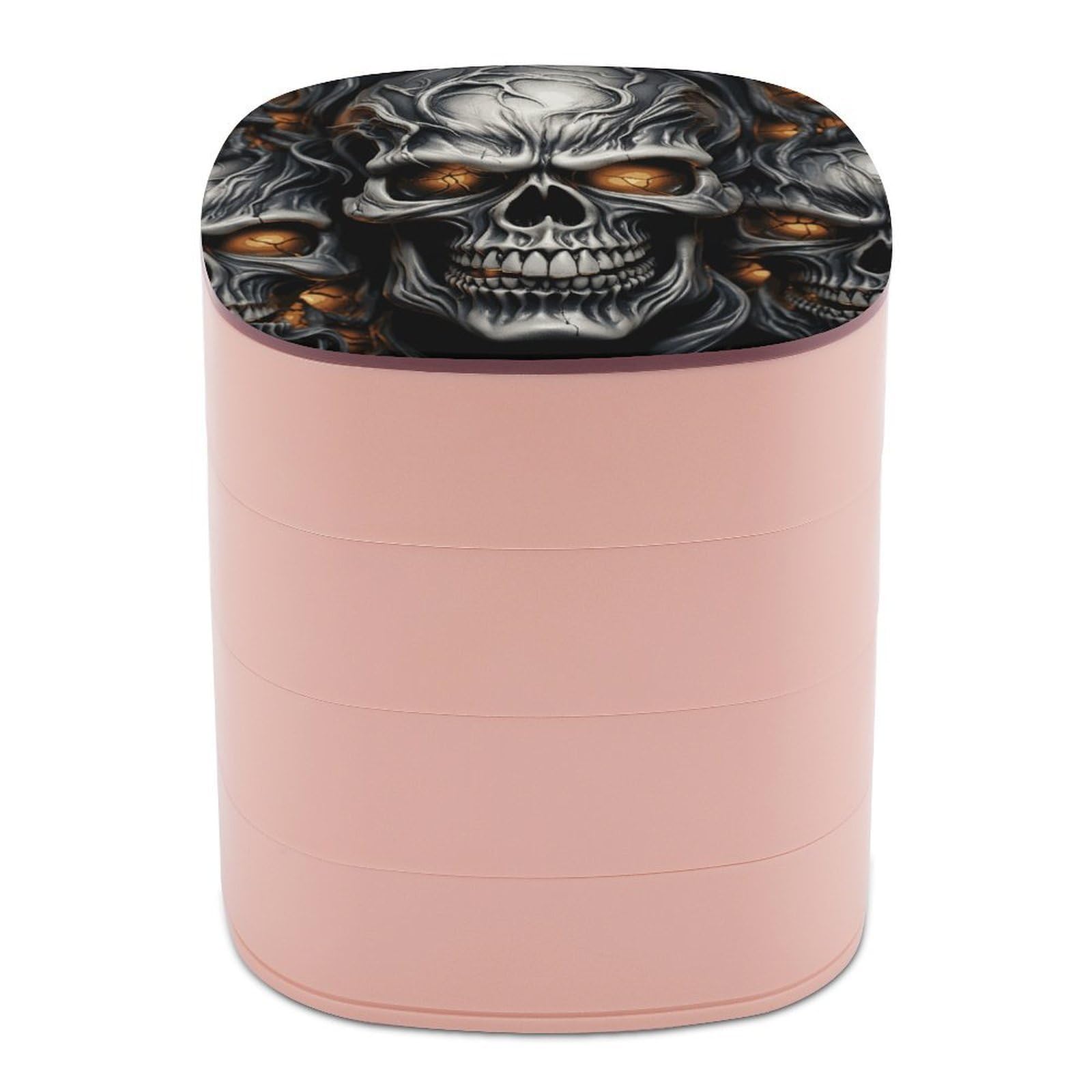 VstaDank Cool Evil Skull Jewelry Box with Mirror 4-Layer Rotating Jewelry Tray Case Portable Jewelry Case Trinket Boxes Trinket Cases Travel Jewelry Organizer Earrings Storage Box