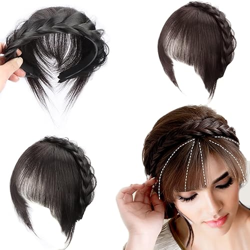Miniatura 1 de Diadema de cabello trenzado con flequillo francés, diadema de cabello humano, flequillo, flequillo, flequillo, una pieza, extensión de cabello