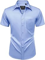 Vista 121 de Alimens & Gentle - Camisas de vestir con bolsillo y manga corta, de color liso y sin arrugas, estilo casual con botones, para hombres
