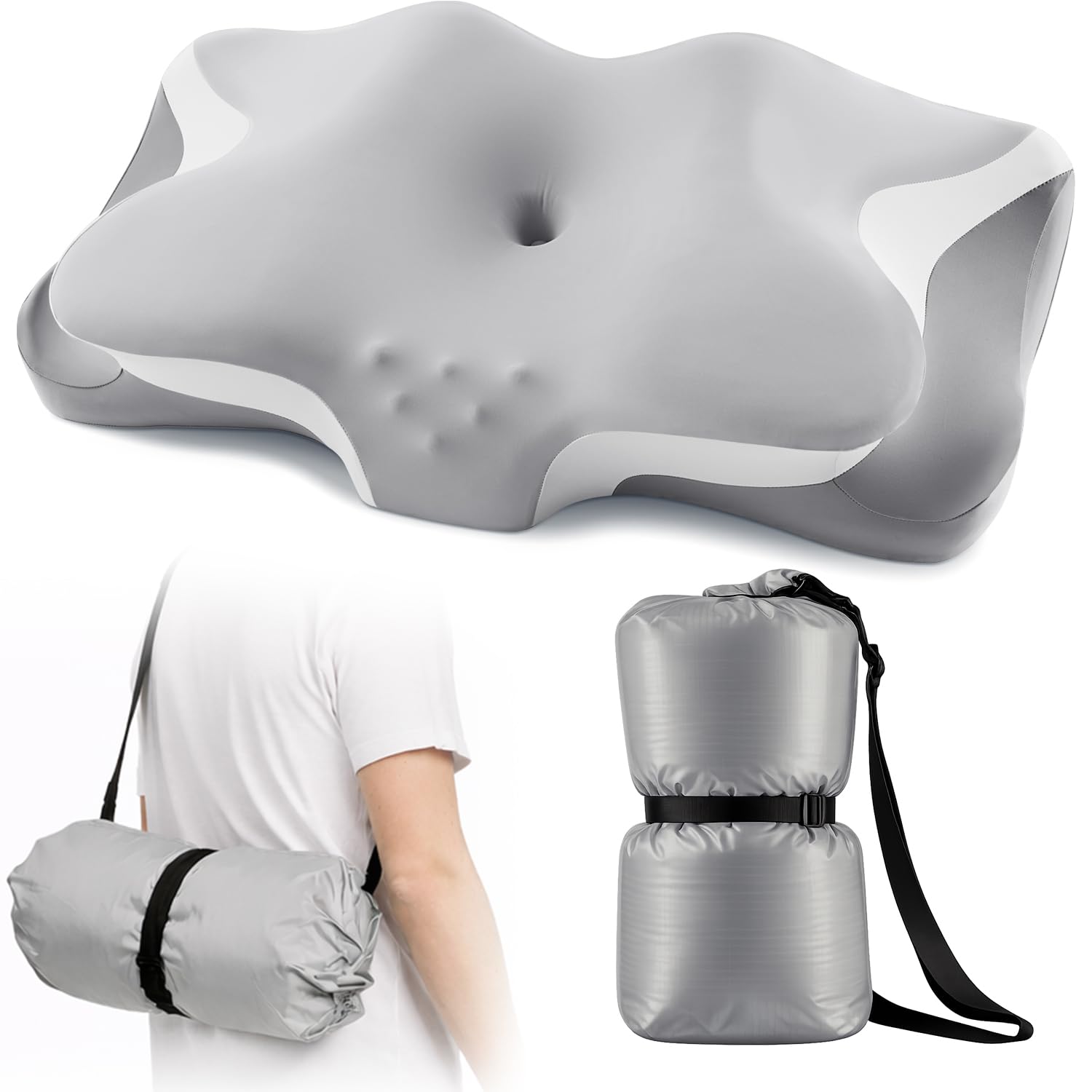 Camping Pillow with Hand-Rolled Vacuum Bag - Cooling Cervical Pillow for Sleeping, Ergono…