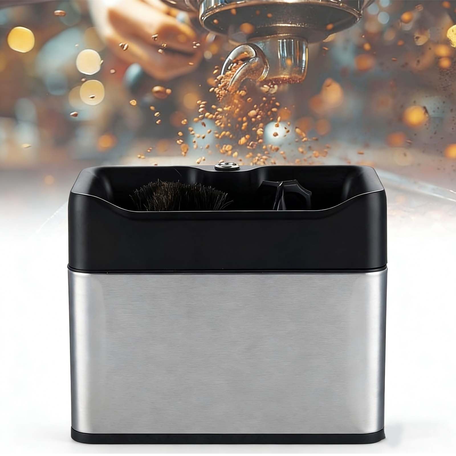 Limpiador Automático De Pastilla De Espresso, Limpiador Eléctrico De Portafiltros Con 3 Rascadores Y Doble Cabezal De Cepillo, Motor 340 Rpm, Gran Contenedor De Posos 3l, Para Hogar(Silver)