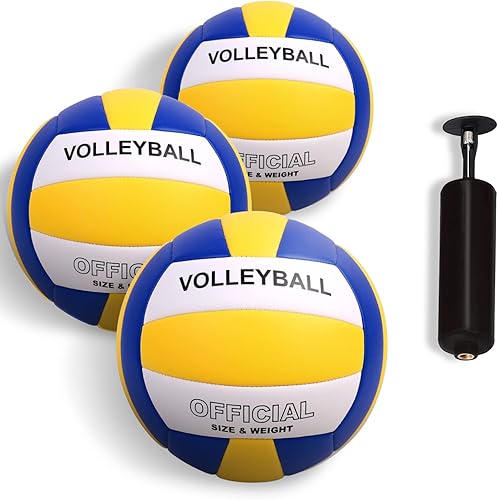 Pelota de voleibol de tamaño oficial 5 para interiores y exteriores, para juego, gimnasio, entrenamiento, playa, juego ligero, suave, paquete de 3