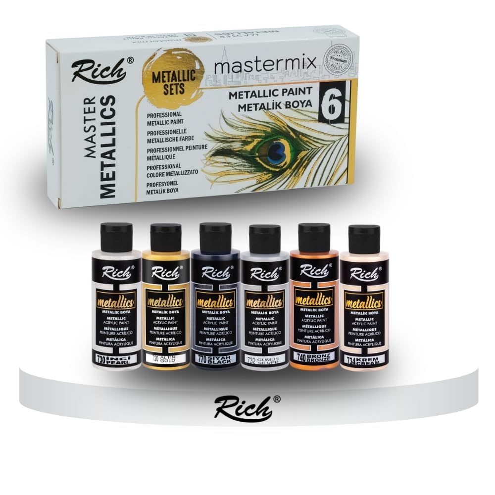 Rich Mastermix Acrylfarben Komplettset 24 Farben x 60 ml, 12 Standardfarben, 6 Neonfarben & 6 Metallicfarben jeweils 60 ml – Hochpigmentierte Künstlerfarben für vielseitige Kreativprojekte