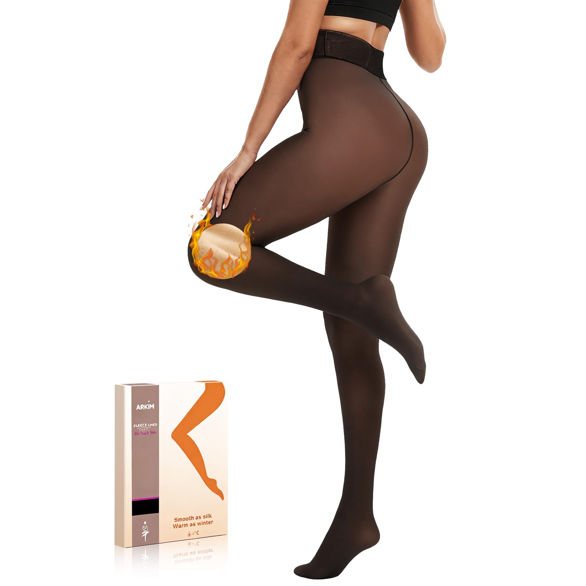 Arkim Fleece gefütterte Strumpfhose Damen Winter (S/M/L) 1 Nahtlinie im Schritt Fake Transparente Strumpfhose Hochelastische Thermostrumpfhose Winter Leggings