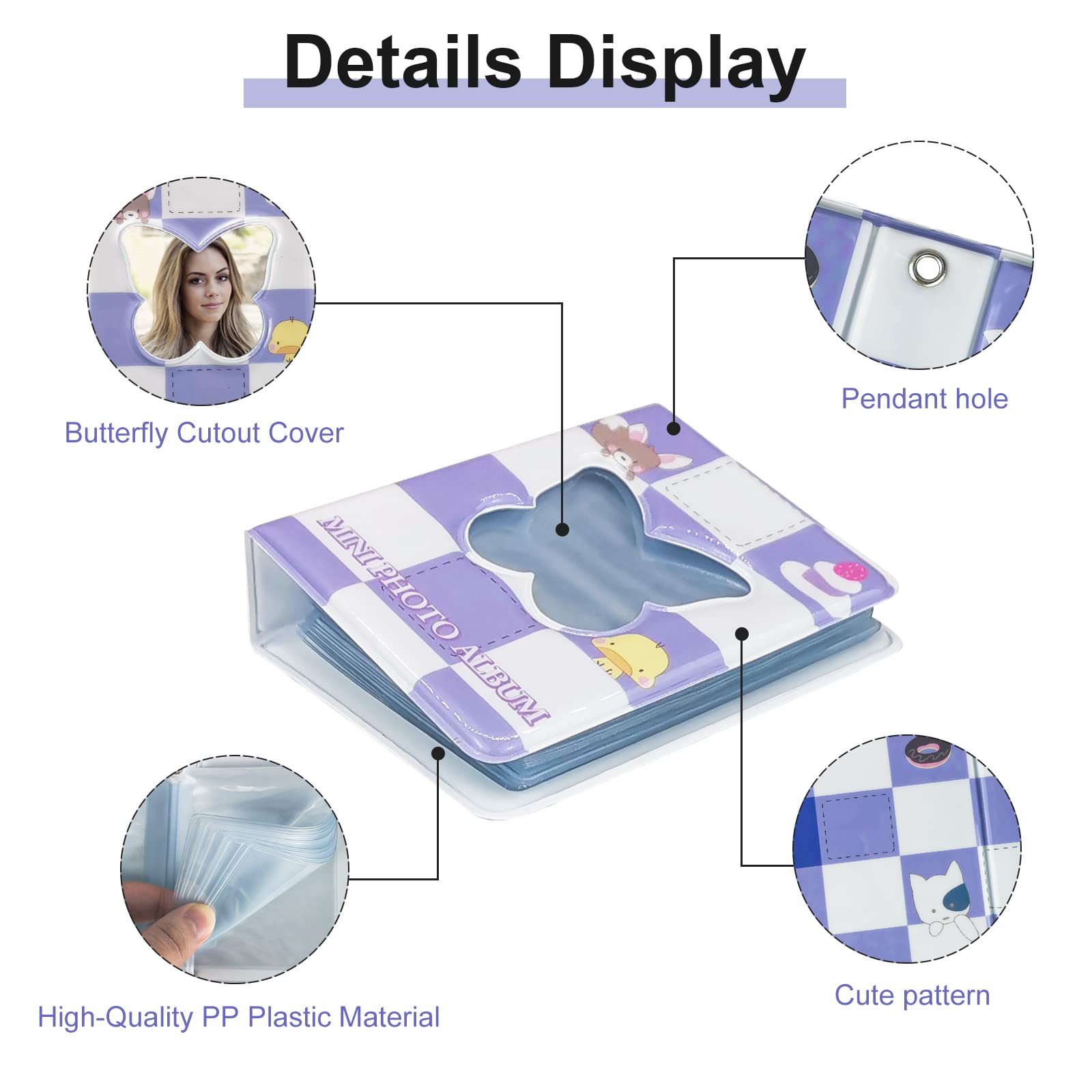 Mini Album Fotografico Con 120 Tasche - Porta Foto Kpop, Design Carino Viola, Per Collezionisti - Foto 7