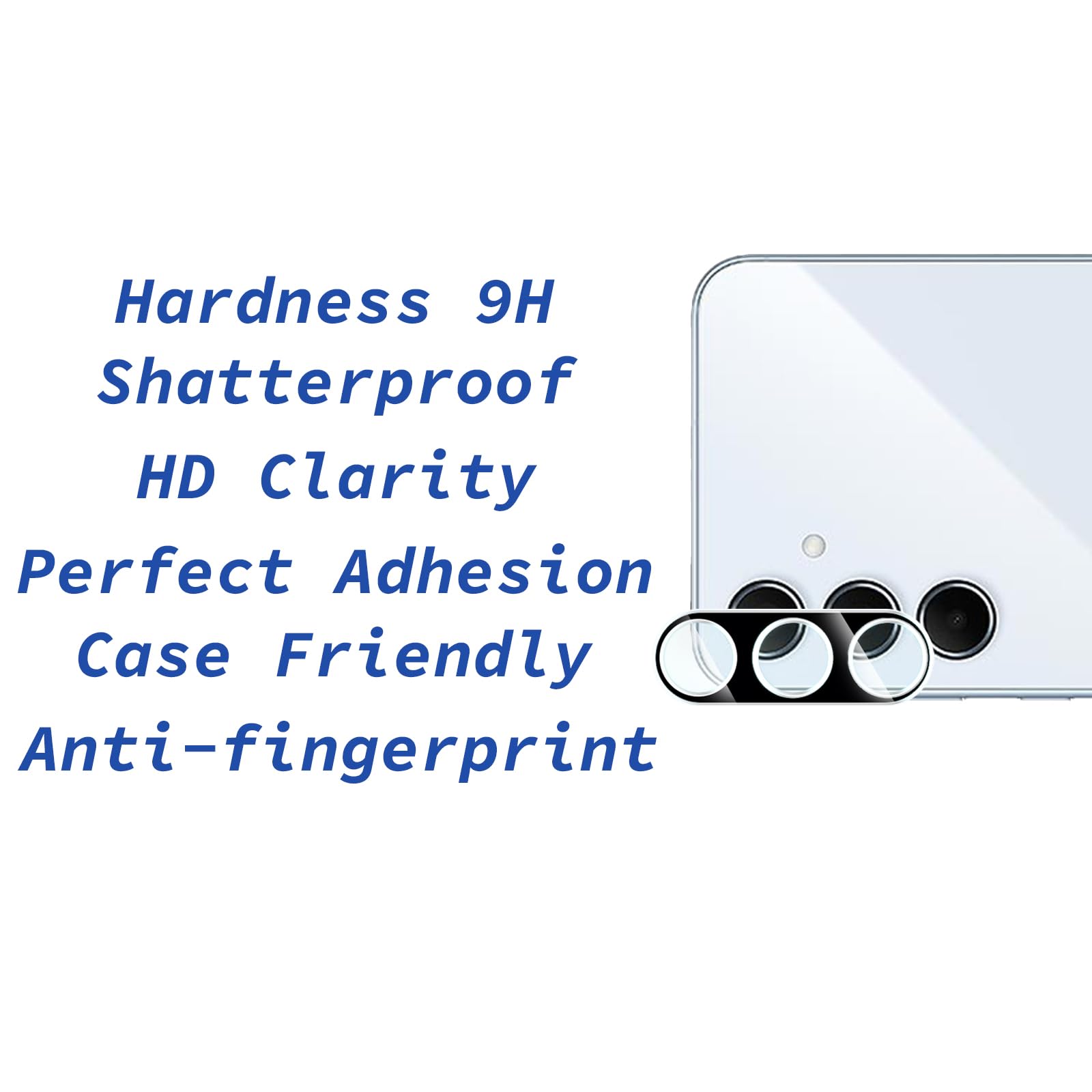 Paquete de 3 + 2 protectores de pantalla para Samsung A55, pantalla de 6.6 pulgadas, paquete de 3 protectores de pantalla y 2 protectores de lente de cámara, bordes curvados 2.5D, película