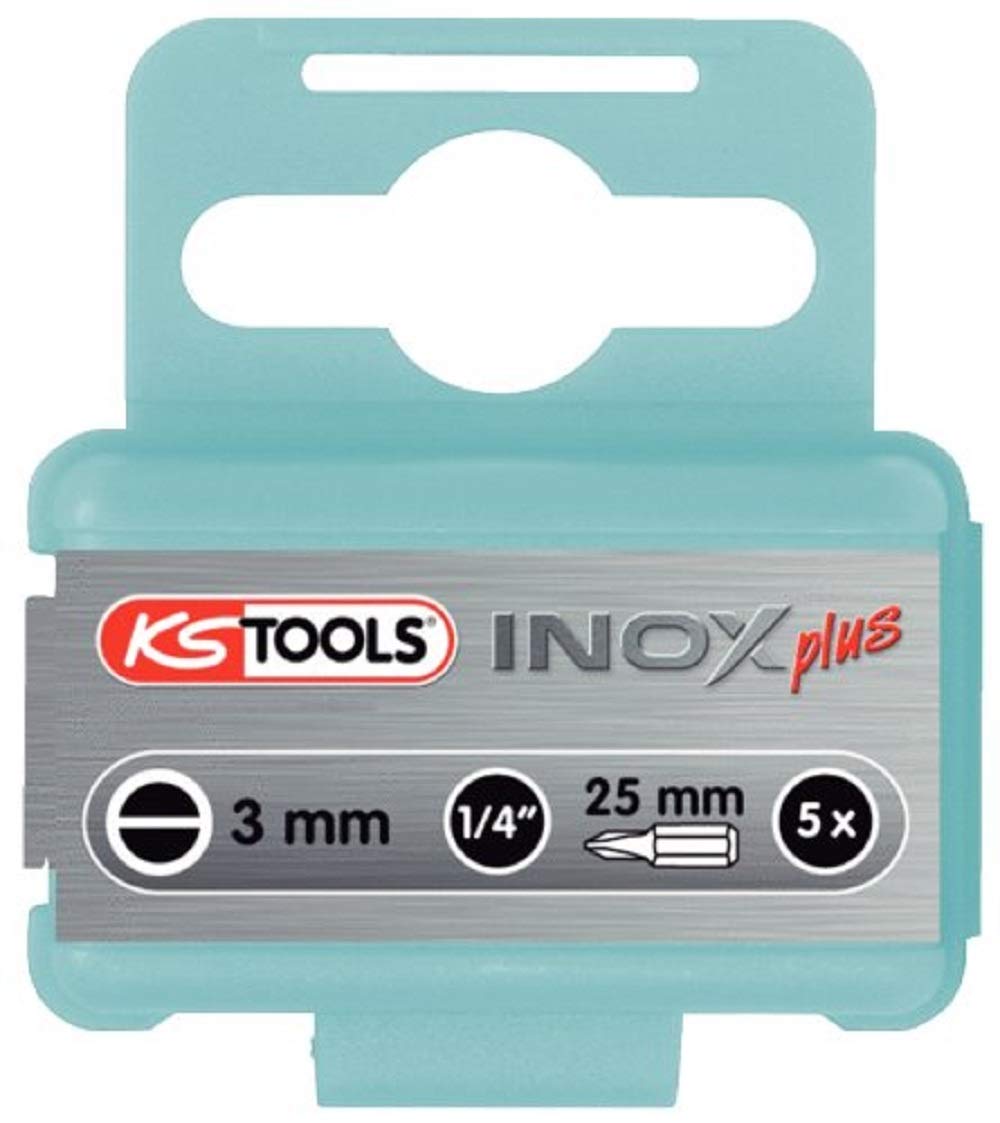 KS Tools 910.2233 1/4" STAINLESS STEEL bit for slotted screws 25mm, 3mm, pack of 5, Transparent