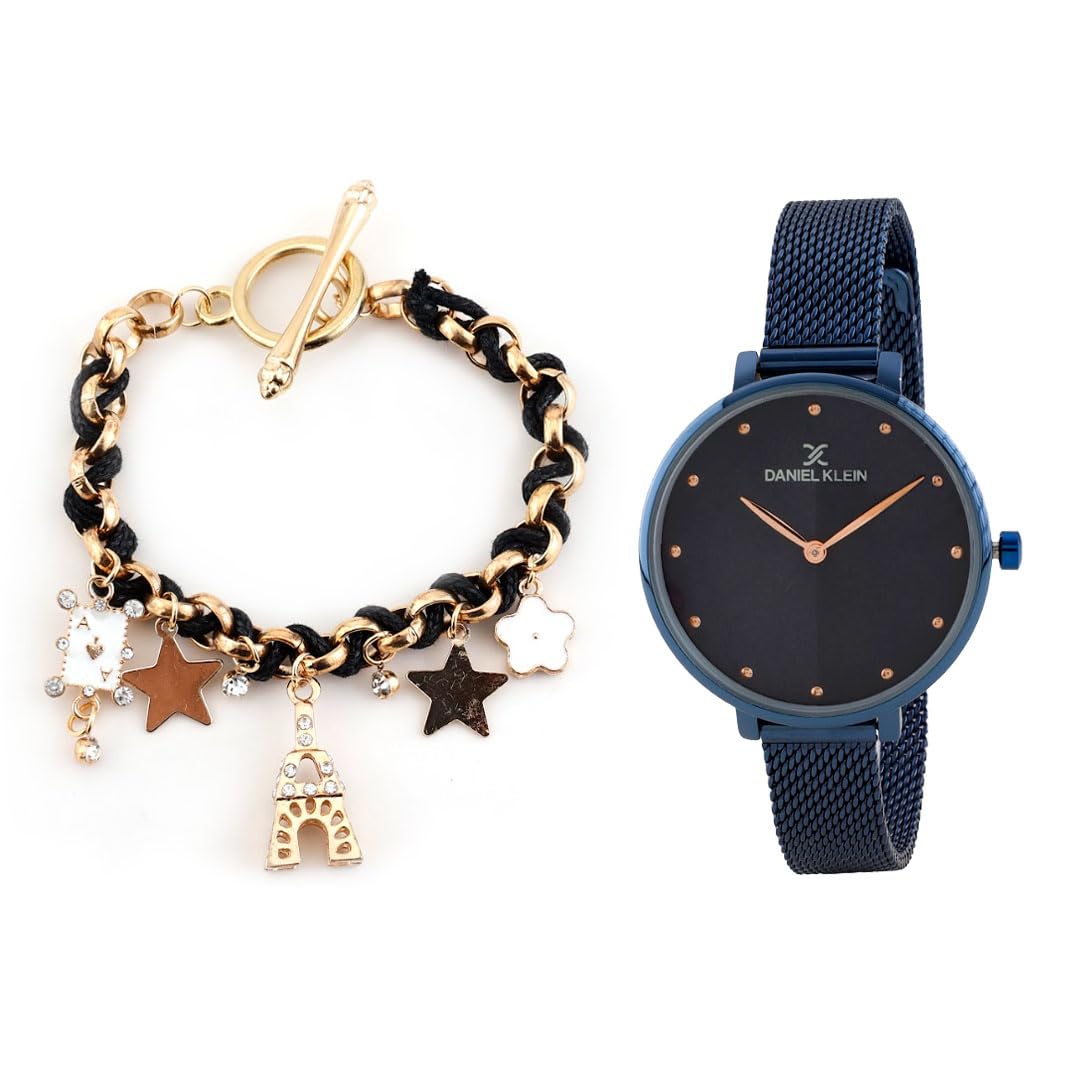 Daniel Klein Blue Dial Analog Gift Set Watch with Bracelet for Women (Pack of 2) - DKG003-2 (B0CPFFZBQB) Amazon Price History, Amazon Price Tracker