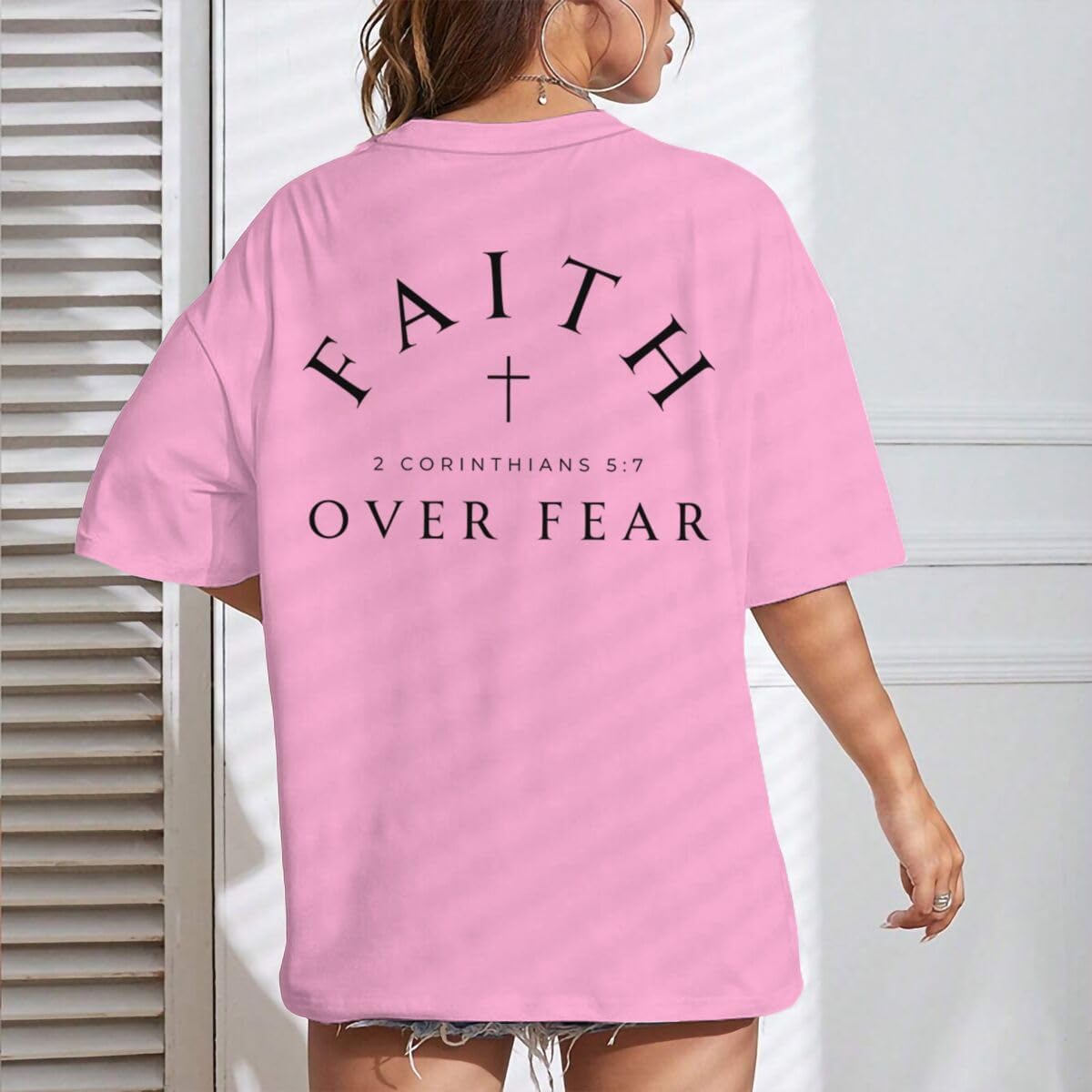 Faith Over Fear T-Shirts for Women Christian Cross Shirts Bible Verse Shirt Oversized Tees Christian Tshirts - Image 5