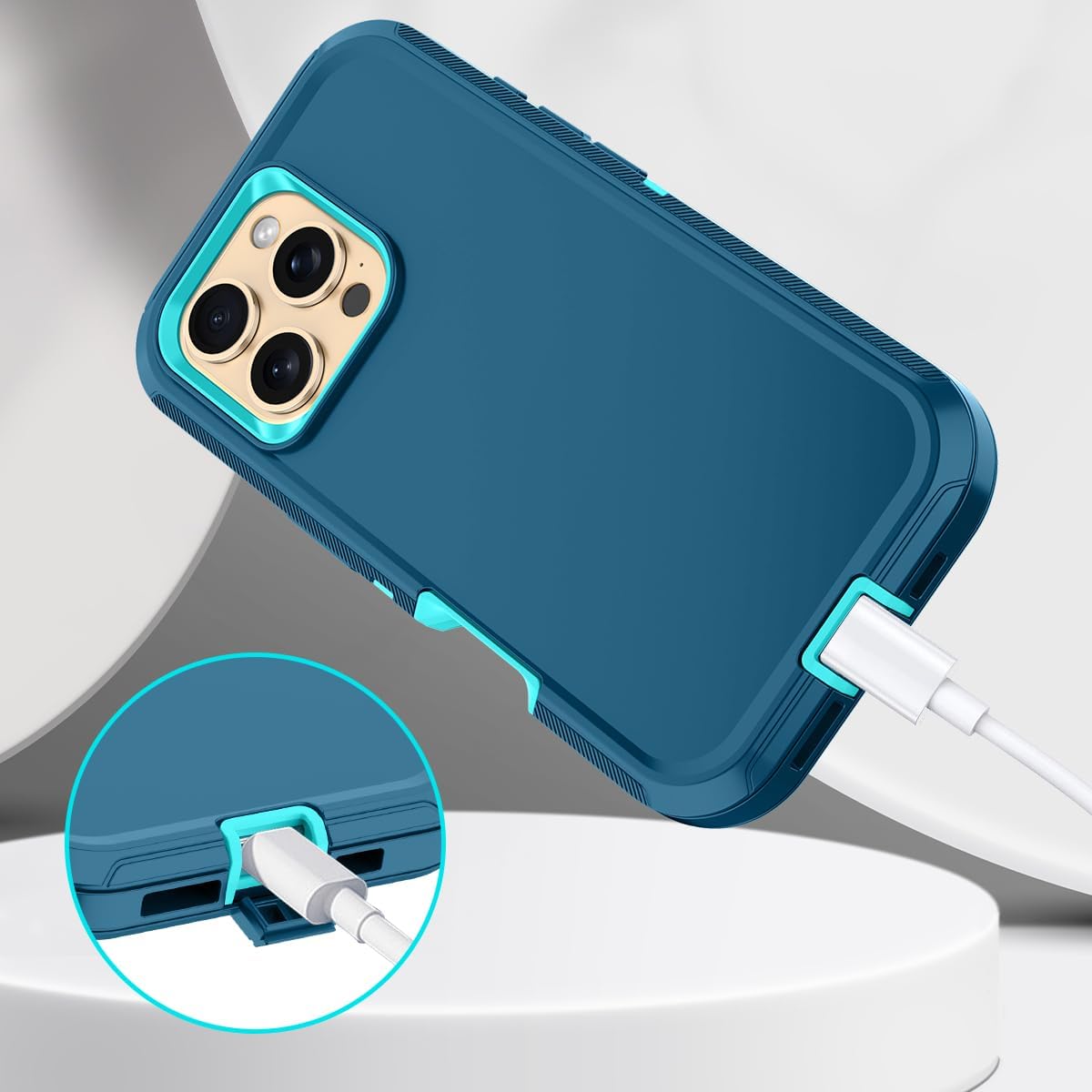 for iPhone 16 Pro Case with 2 Pack Tempered Glass Screen Protector Heavy Duty Protective Shockproof 3-Layer Full Body Protection Tough Rugged Cover for Apple iPhone 16 Pro 6.3",Turquoise - Image 5