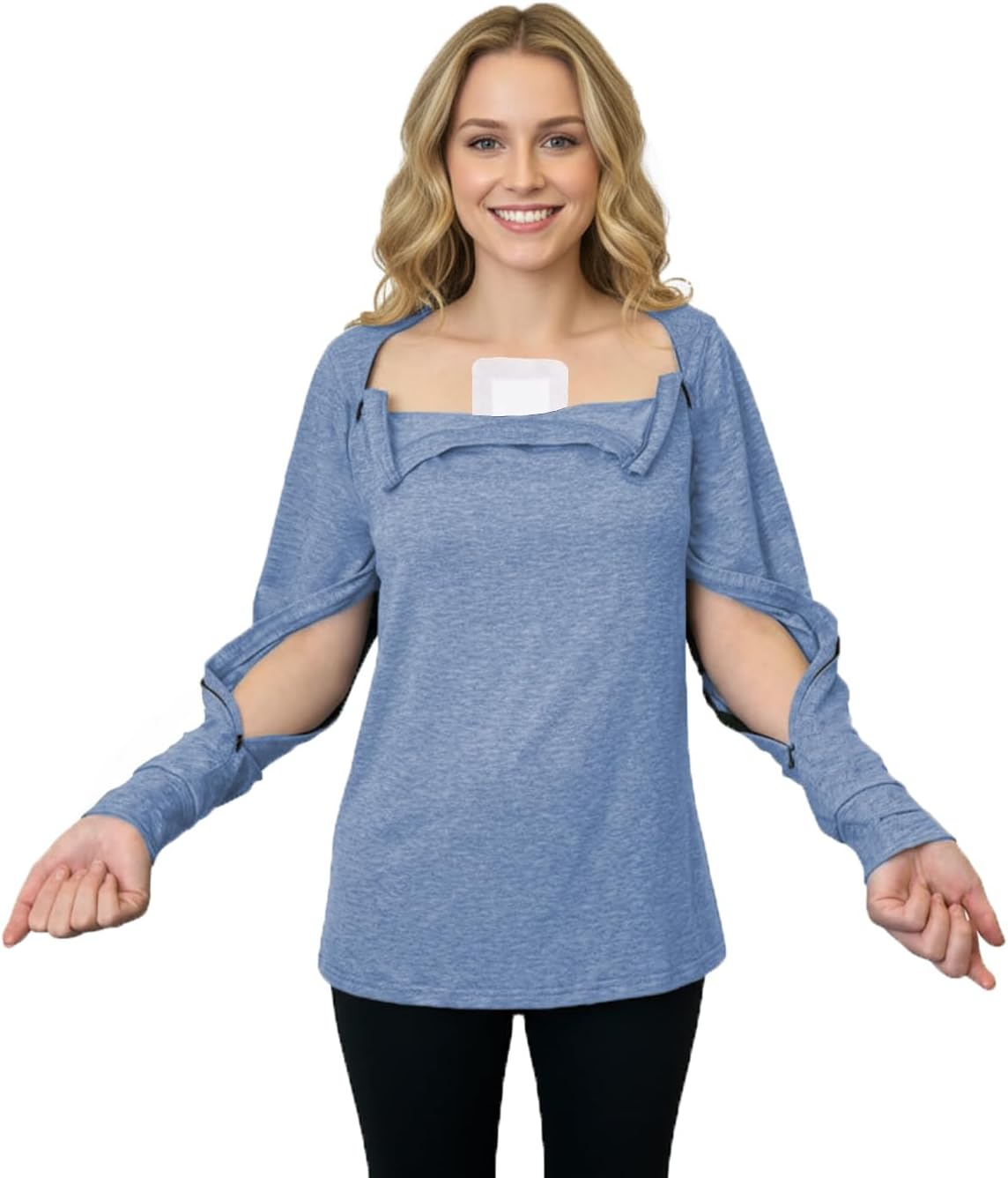 Youdiao Women's Port Access Shirt with Easy-Open Arm Zipper Soft Long Sleeve Top for Chemo, Dialysis & Post-Surgery Recovery