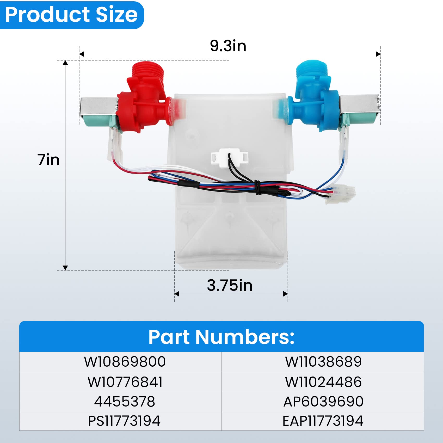 W10869800, W11038689 Washer Water Inlet Valve, Compatible with Some Whirlpool, Maytag, Amana General Electric Washers Part Number: W10776841, W11024486, etc.