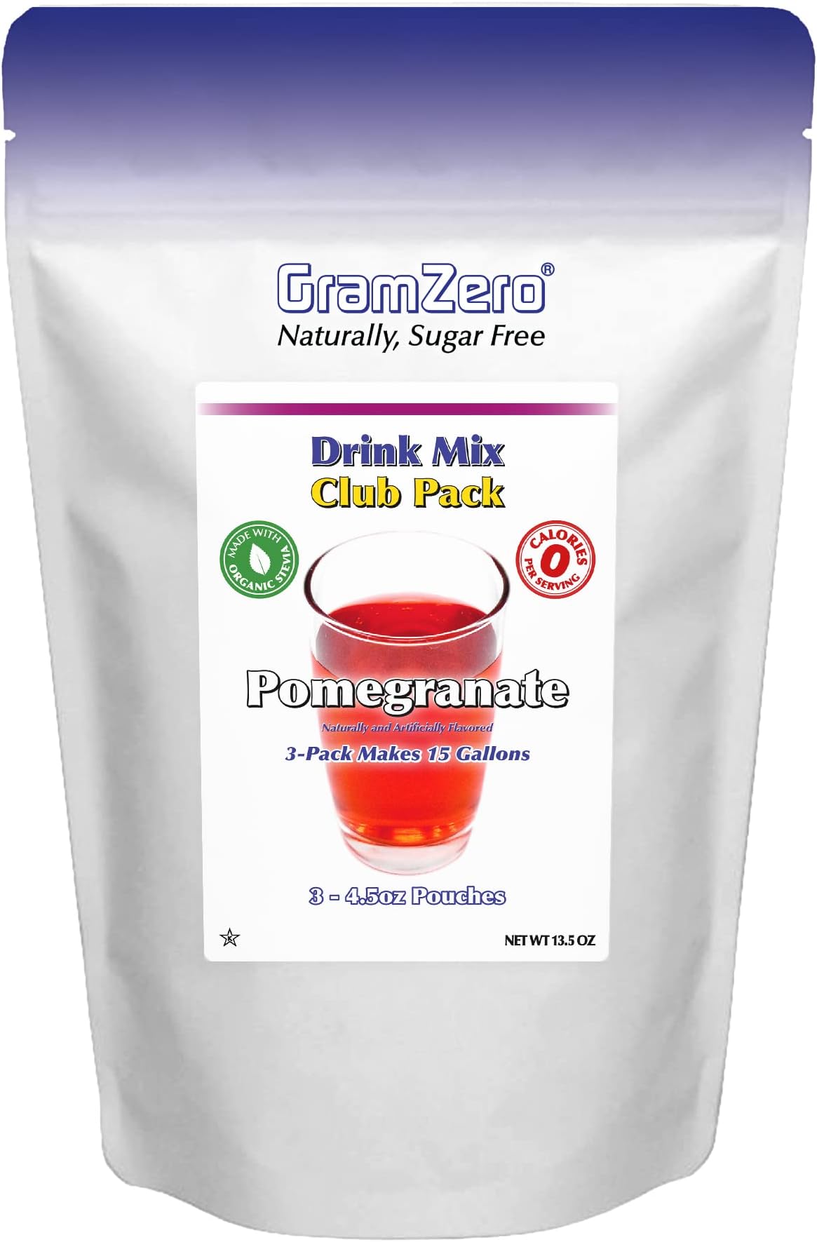 GramZero Pomegranate Zero Calorie Sugar Free Drink Mix, Great For Nutrition Club Loaded Teas, Stevia Sweetened