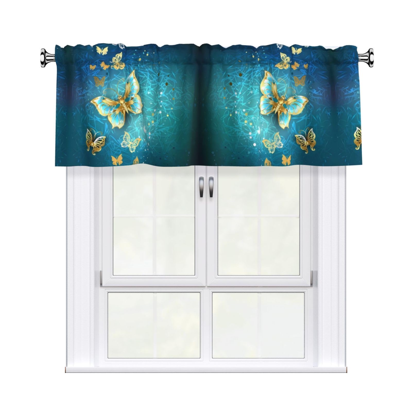 WHJSHOP Butterfly Prints Curtain Valance 54x18 Inch - Peach Skin Window Layer with Delicate Print, Filtered Light for Kitchen Use