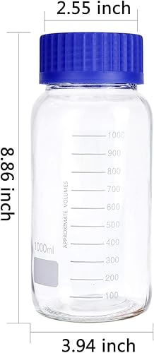 Miniatura 6 de Moonetto Paquete de 3 botellas de vidrio de laboratorio de almacenamiento de 33.8 fl oz de boca ancha graduadas con tapa de rosca de polipropileno
