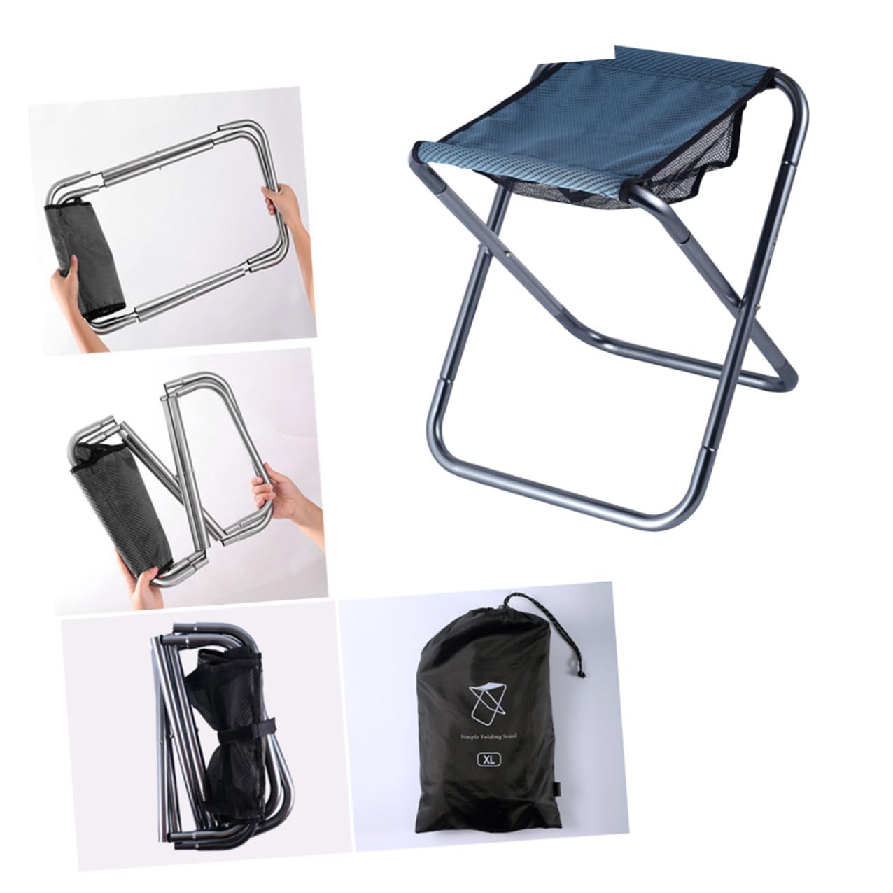 Sgabello Pieghevole Portatile in Lega di Alluminio Blu, Sgabello da Pesca Resistente e Leggero per Spiaggia e Campeggio