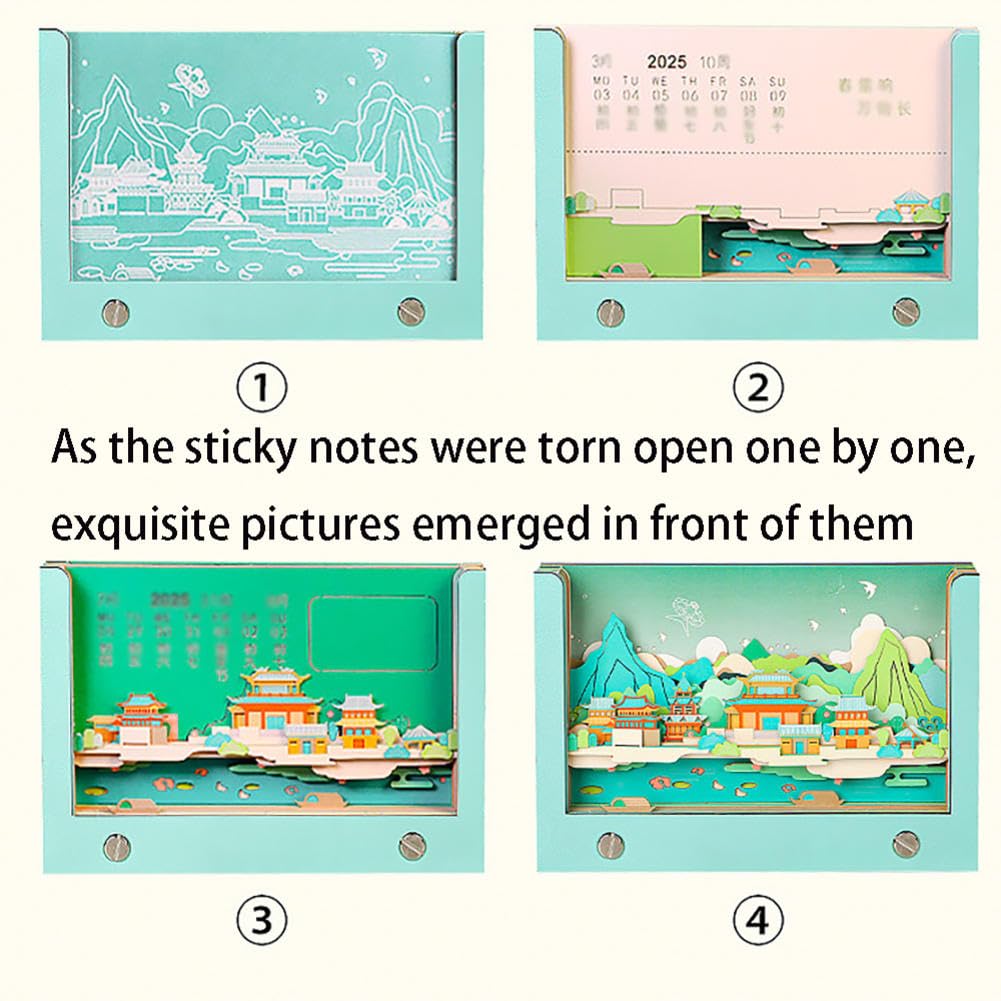 Blocco note calendario 3D, arte dell'intaglio della carta, calendario flip for la classe(Grün)