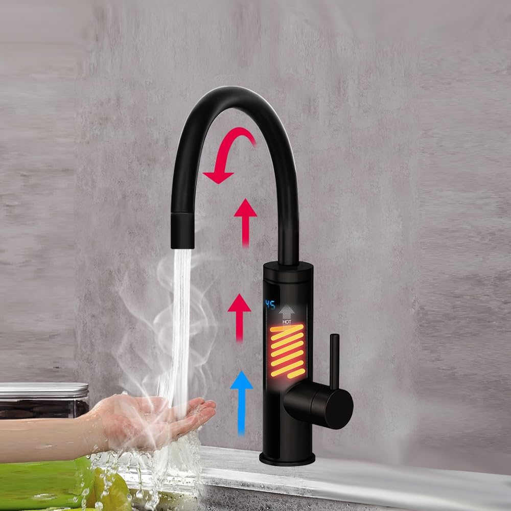 HOGART Elektrische Wasserhahn mit Durchlauferhitzer 230v für Küche, Garten, Bad, Wohnwagen, Camping, 2 Aufsätze, Smart Heater, Armatur mit Sofortiger Warmwasserbereiter, Warmwasserhahn, Wasserboiler