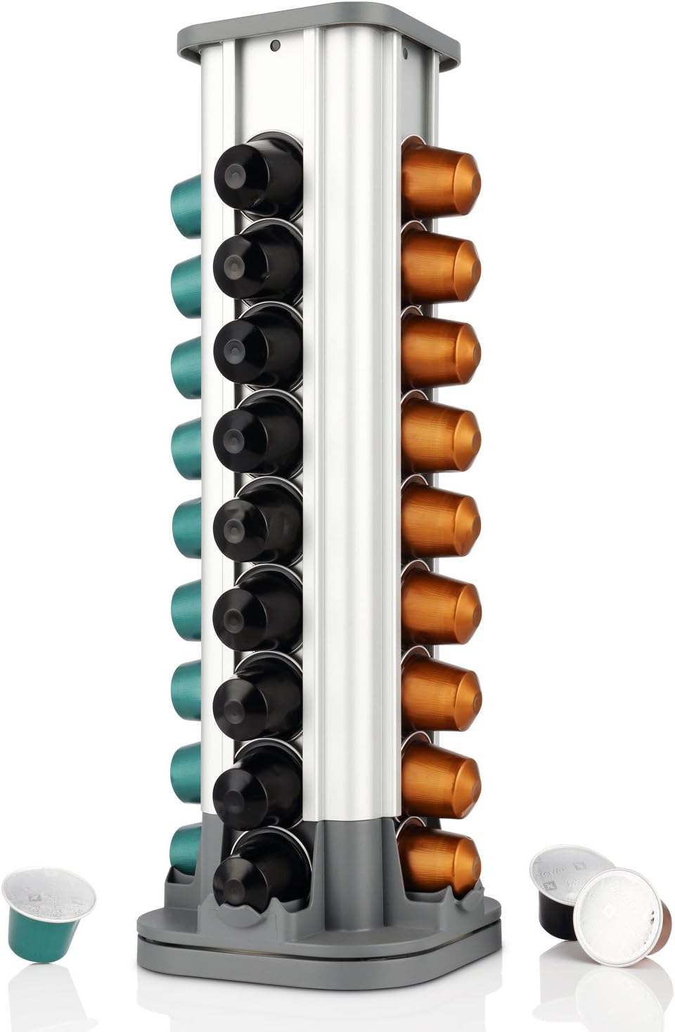 Nespresso Coffee Pod Capsule Holder, 40 Capsule Capacity, Coffee Capsule Rack, 360-Degree Rotating Carousel, Aluminum