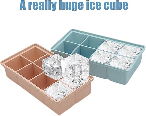 Miniatura 4 de Theuwnee 2 bandejas para cubitos de hielo XL, moldes de silicona de fácil liberación con tapas extraíbles, perfecto para bebidas, congelador, comida