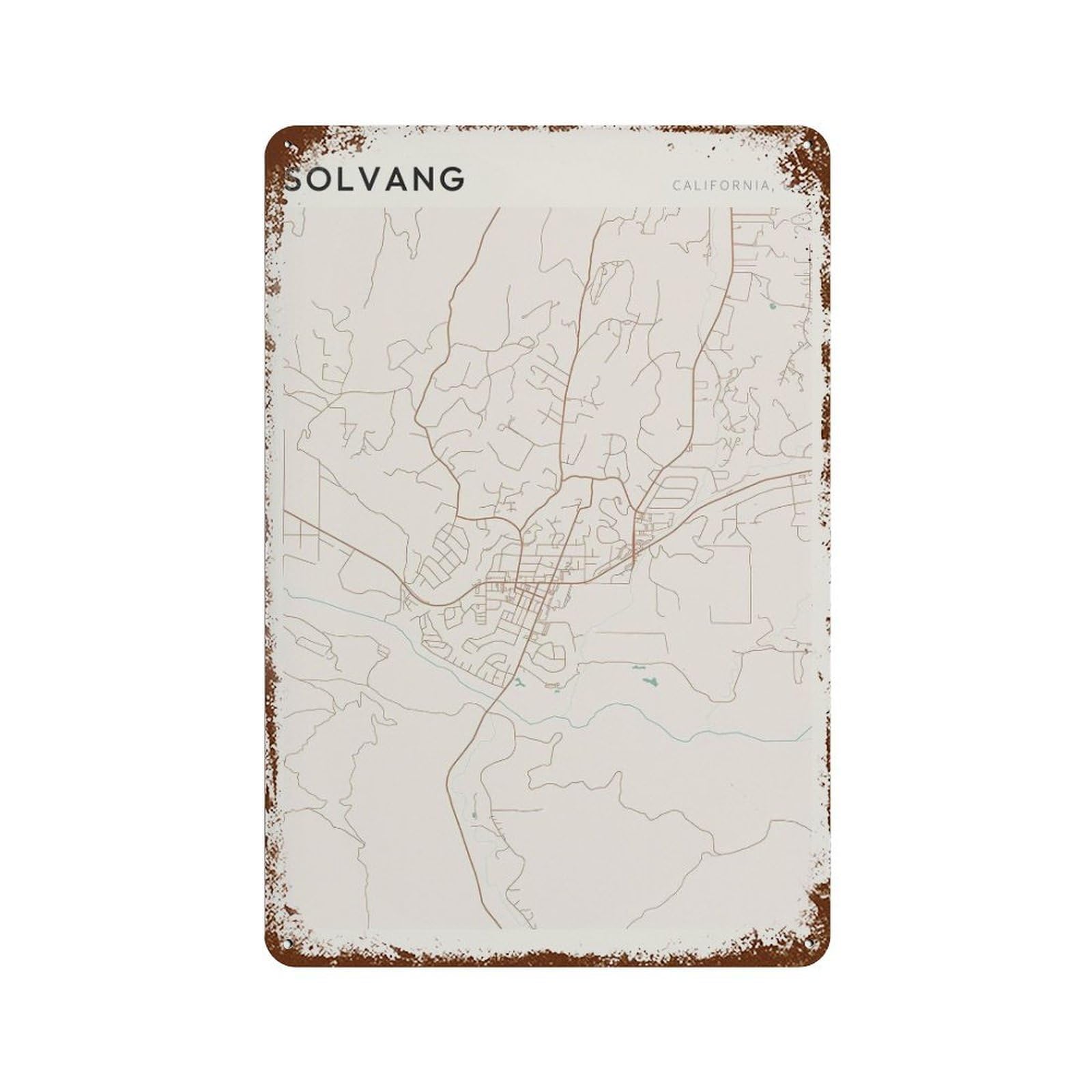 xiaoxiaoshen Solvang Map California Travel Gift Minimalist Wall Decor Art Metal Tin Poster Modern Home Decor Art Home Bar Shop Decorations Vintage Sign 30x20cm