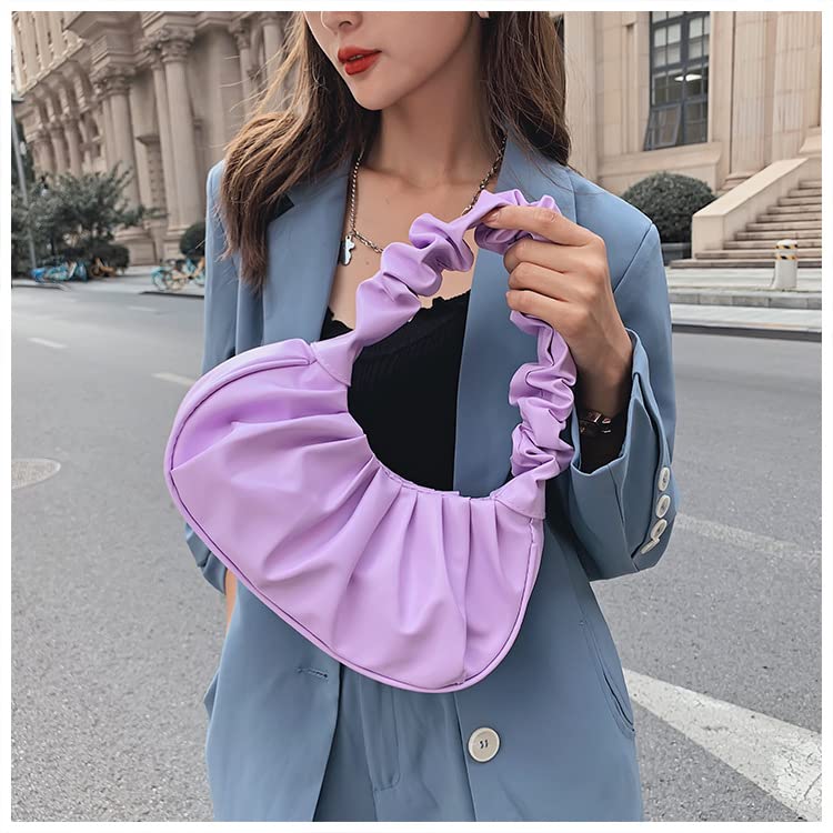 Soft PU Single Shoulder Bag – Multi-Functional Cloud Dumpling Design, Wrinkled, Large Capacity, Multiple Colors (Purple)3