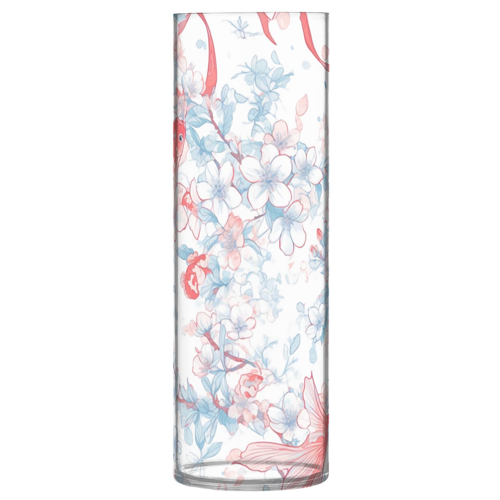 Vase cylindrique en plastique rouge motif cerisier pour décorer la cuisine et le salon