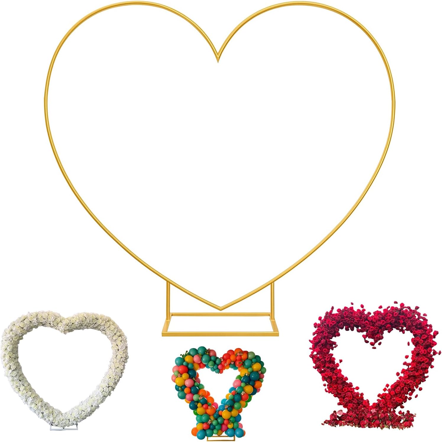 6.7FT Heart Shaped Metal Arch Backdrop Stand with Base, Love Balloon Arch Frame for Wedding Proposal Valentine's Day Engagement Birthday Party Baby Shower Decorations (Gold)