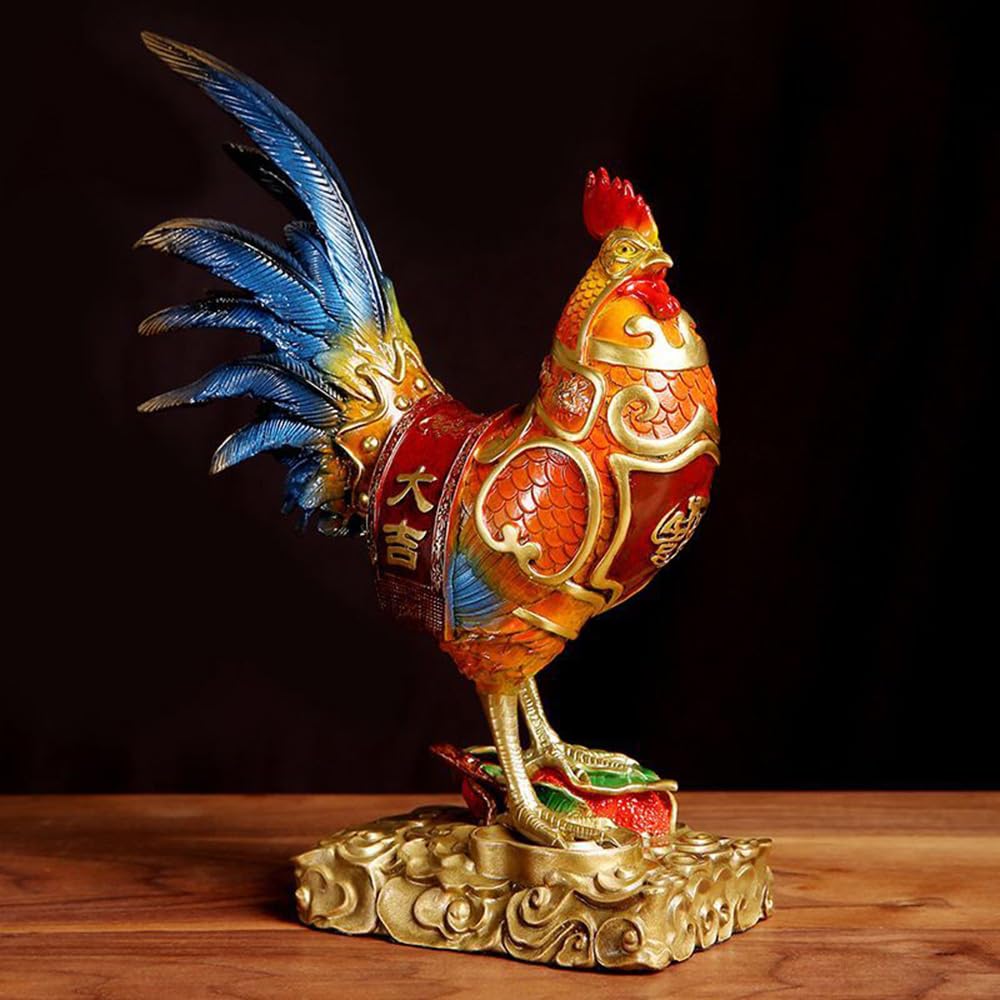 ZXLIHS Mosiężna chińska maskotka koguta Ozdoba Mosiężna brązowa maskotka Feng Shui