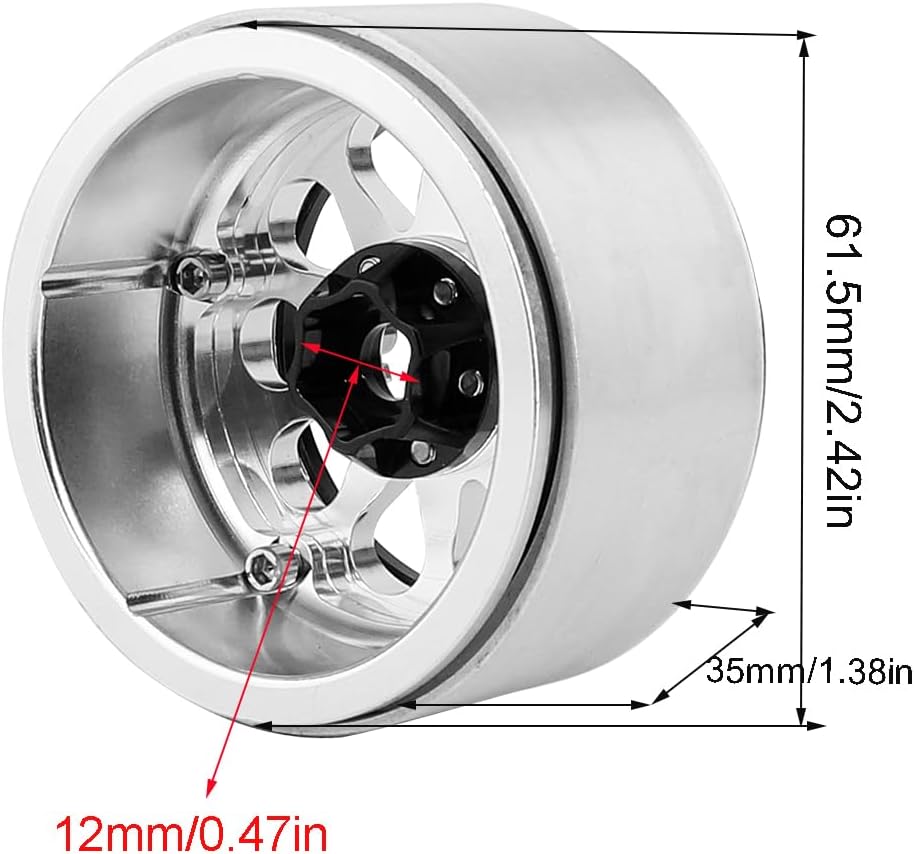 4Pcs Aluminum 2.2" Beadlock Wheel Rims for 1:10 RC Rock Crawler Axial SCX10 I II III RR10 Wraith 90048 90018 TRX4 Metal Upgrades (Silver)