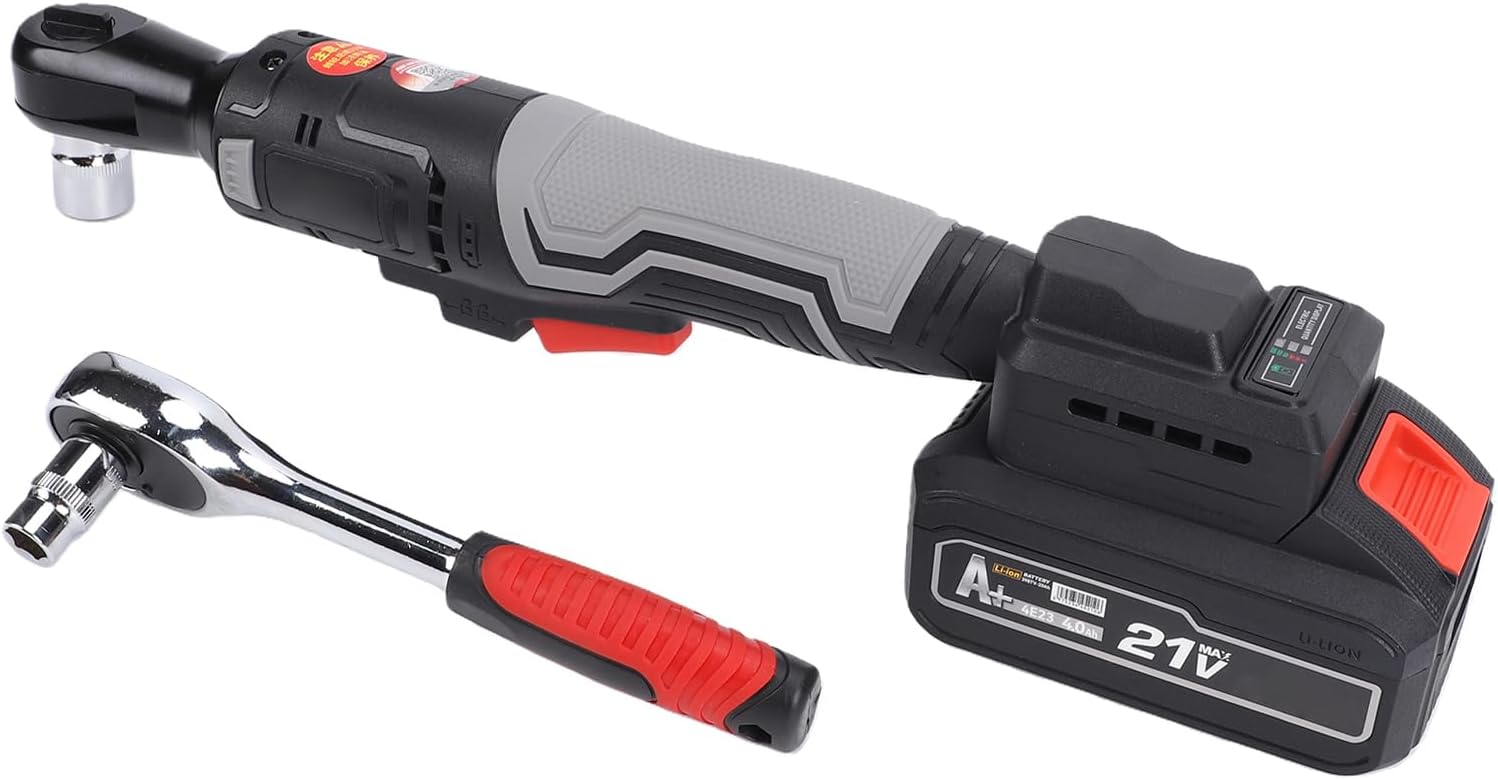 Cordless Electric Ratchet Wrench Set 3/8 Inch 21V Power Ratchet Tool Kit with Variable Speed 4000mAh Battery and Charger for Automotive Repair Household Maintenance Constr (US Plug)