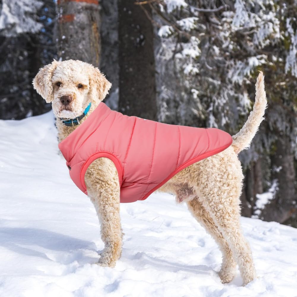 Warm Dog Coat, Windproof Dog Jacket Fleece Pet Winter Coats Solid Color Dogs Clothes Cold Weather Pet Jacket Vest Soft Puppy Apparel for Small Medium Dogs Cat (S, Pink) - Image 7
