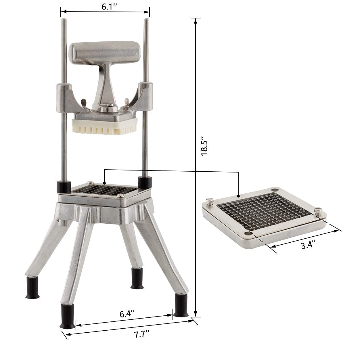 Cortador de verduras comercial de acero inoxidable para picar fácilmente para cebolla, tomate, pimienta y patata (hoja de 1/2" + 1/4" + 3/8")