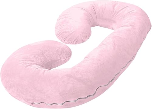 Miniatura 2 de Almohadas de embarazo de 57 pulgadas, almohada de cuerpo completo en forma de C, rosa claro, almohadas de embarazo para dormir, funda de algodón