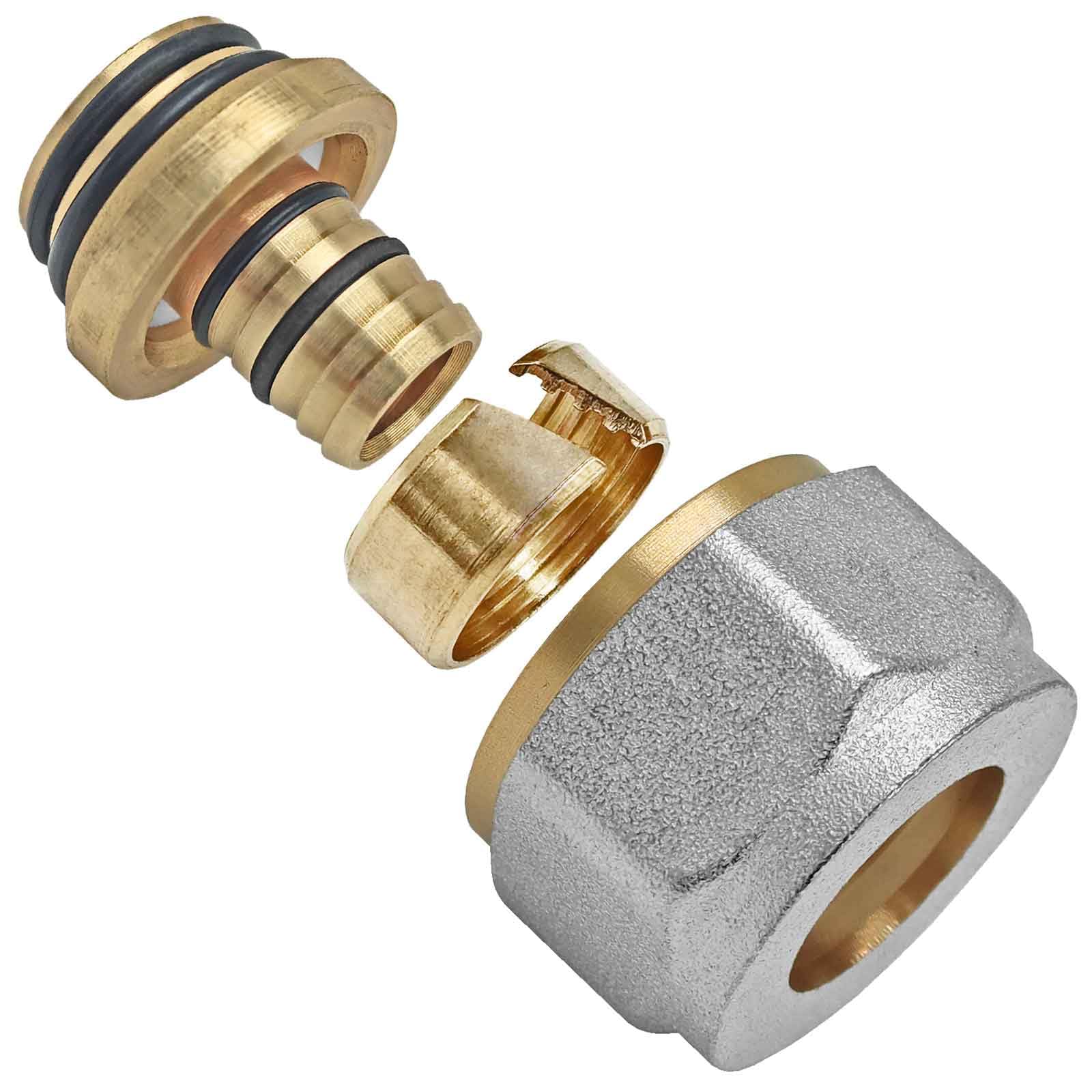 MegaHaustechnik 20 Stück Klemmverschraubungen mit 4x O-Ring, für Heizrohr Aussendurchmesser 20x2 mm mit 3/4 Zoll Eurokonus, Fußbodenheizung Heizkreisverteiler Klemmringverschraubung Fitting