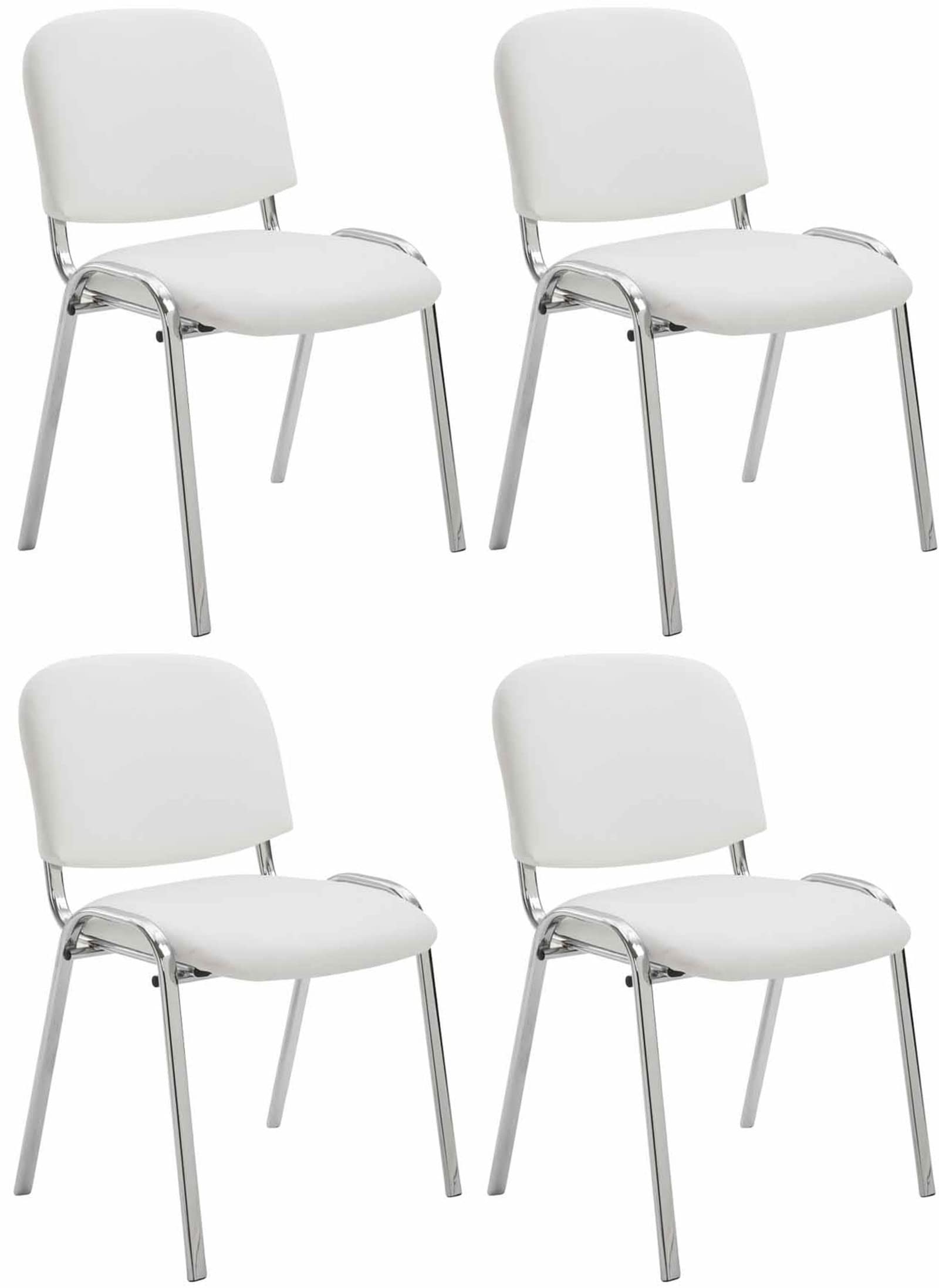 CLP Lot de 4 Chaises De Conférence Ken en Similicuir I Chaise Visiteur avec Piétement en Métal Chromé, Couleur:Blanc