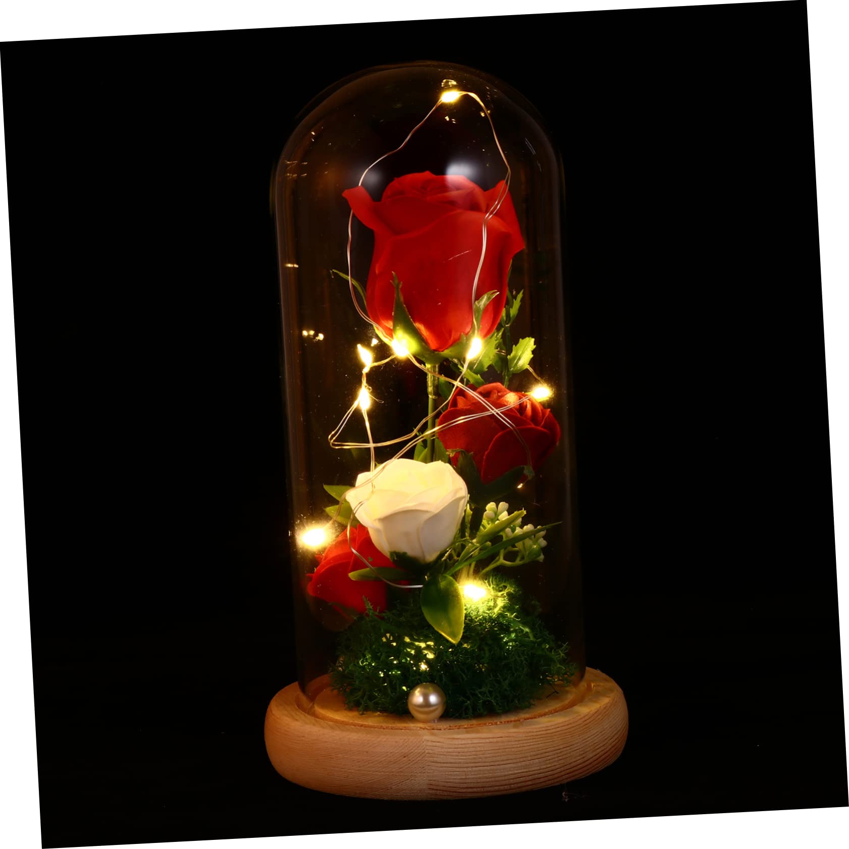 CORHAD 1Pc Valentine Rose LED Lamp with Glass Cover Romantic Atmosphere Light for Party Home Decor Beautiful Faux Flowers for Valentine Day Celebration Design