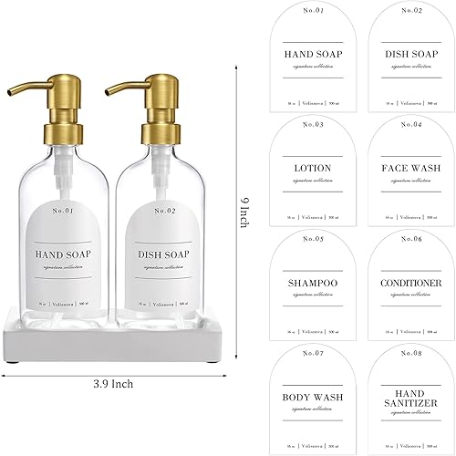 Miniatura 6 de Volisnova Juego de dispensador de jabón de vidrio con bandeja de concreto  Dispensador de jabón de baño y cocina de granja  Jabón de manos, jabón