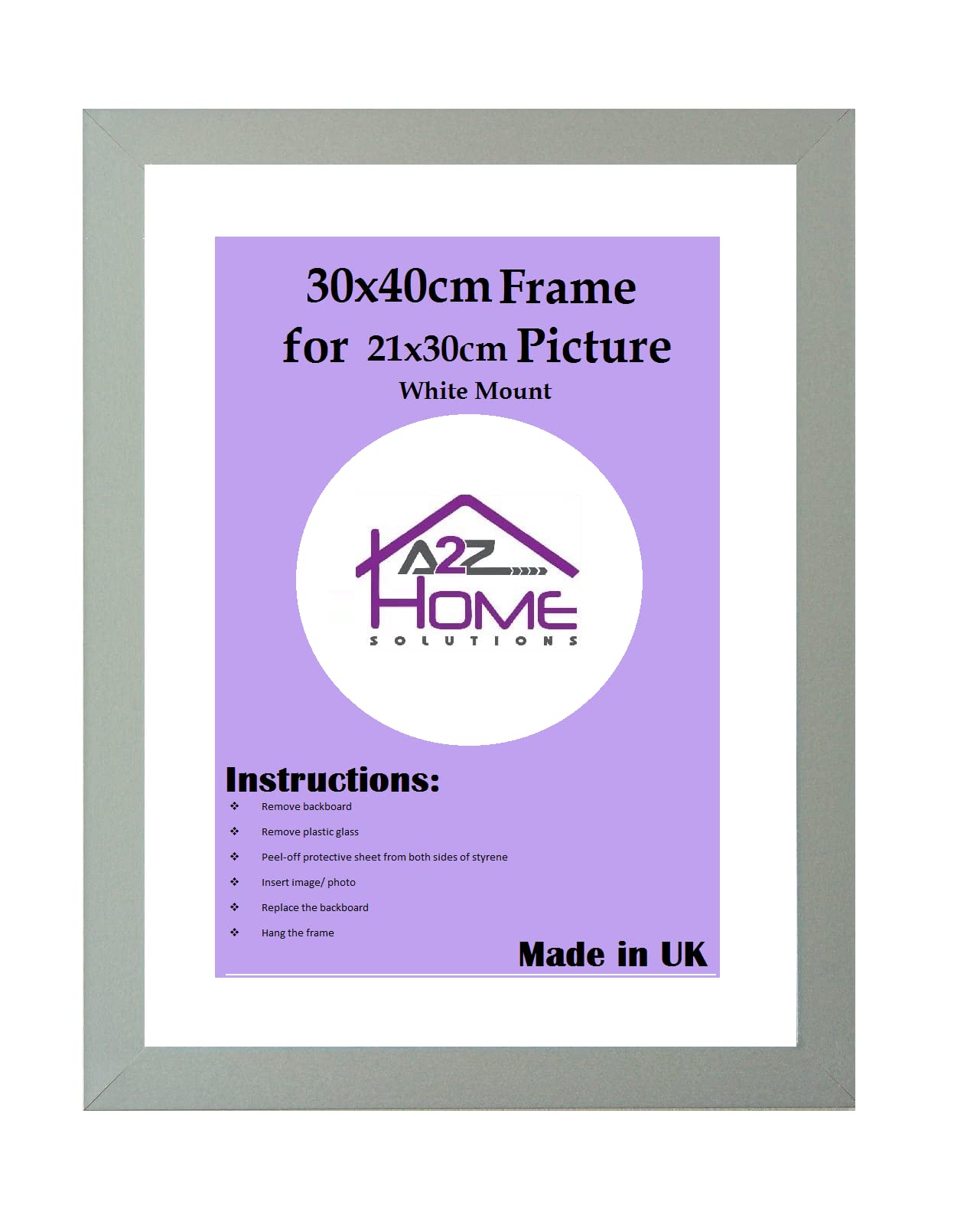 A2Z Home Solutions30x40 CM Photo Frame With White Mount 21x30 CM Wall Hanging Landscape & Portrait Display Diamond Painting Pictures Photos Frame Art Gallery (Silver)